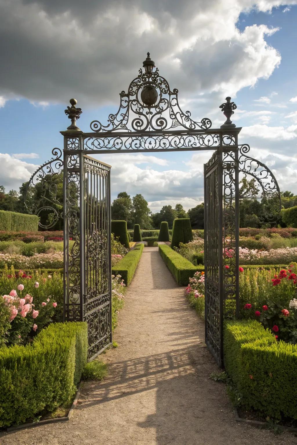 A hand-forged iron gate radiating timeless elegance.