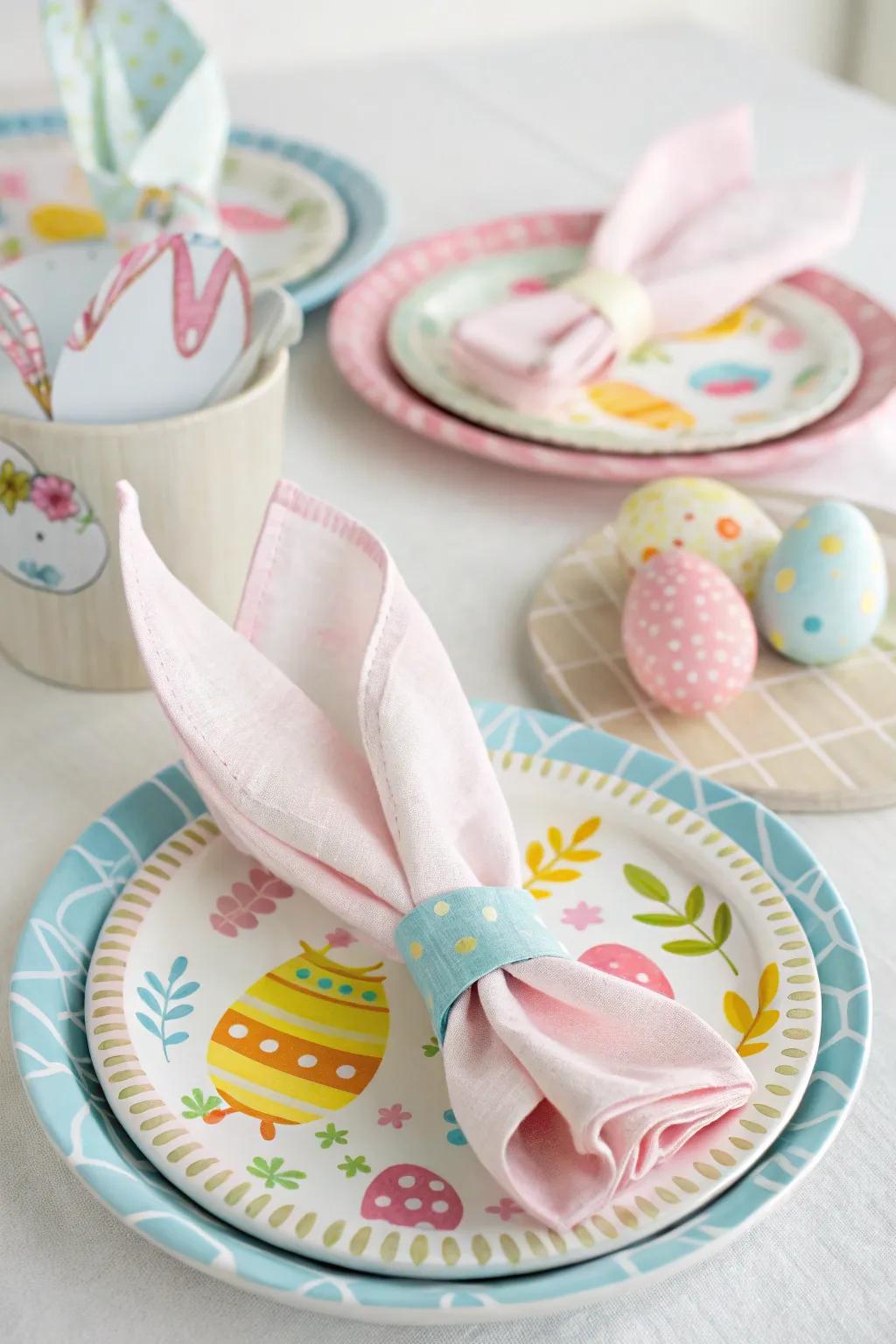 Bunny ear napkins contribute Easter charm to your table.