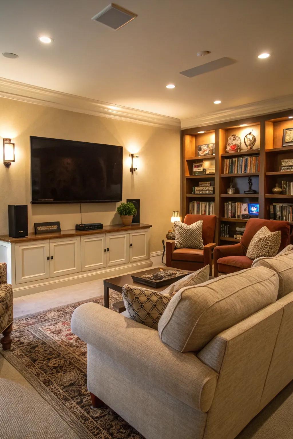 A big flat TV gives a cinema-like experience.