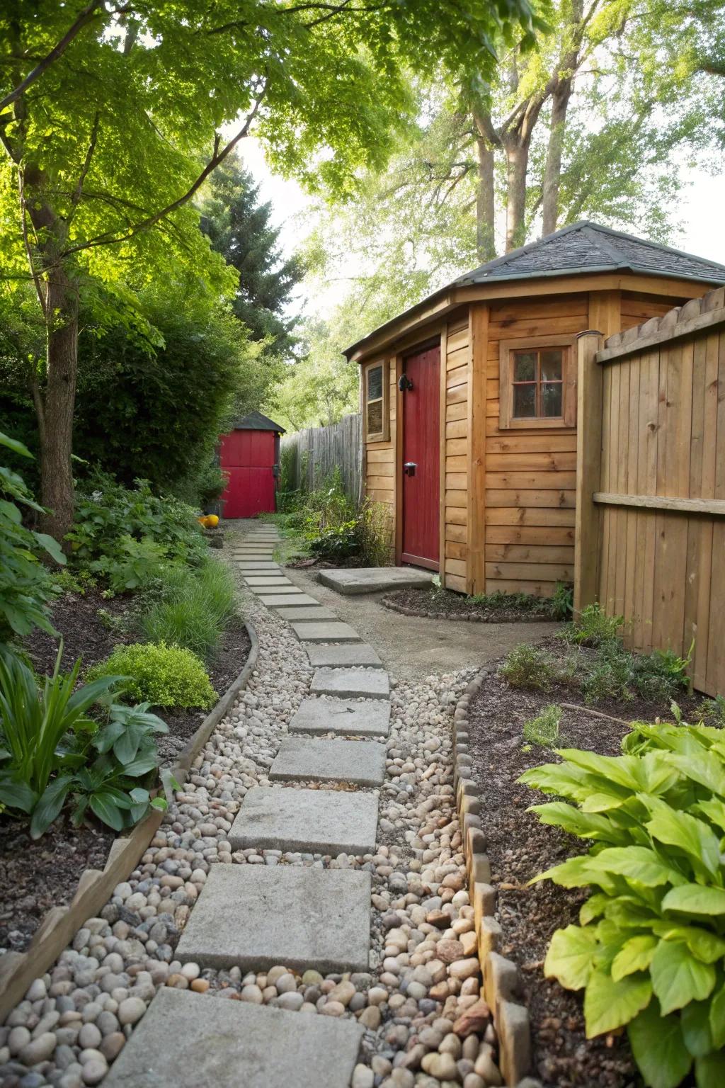 A paver path enriches both the beauty and practicality of your garden structure's space.