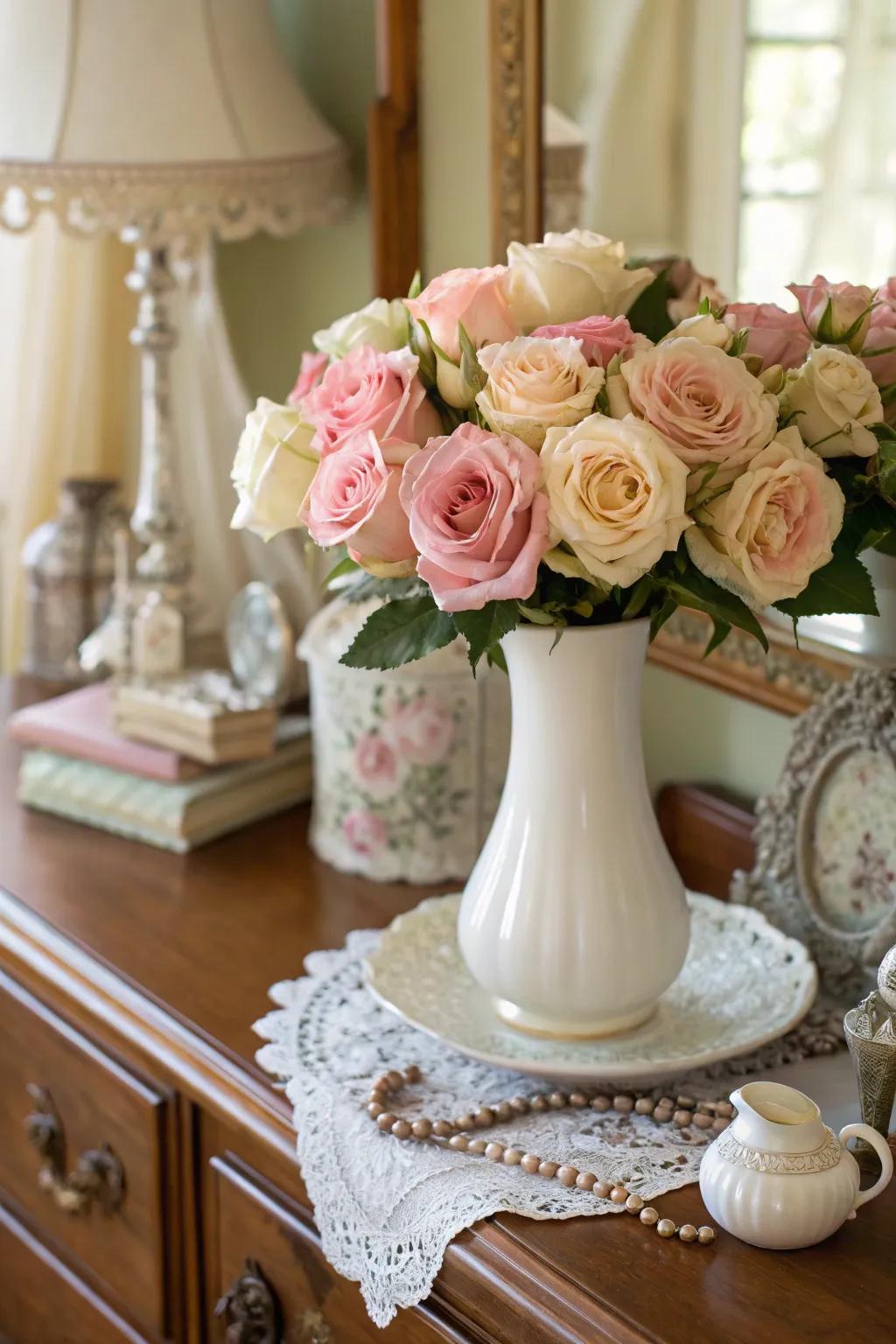A pastel rose bouquet, bestowing a gentle touch to any setting.