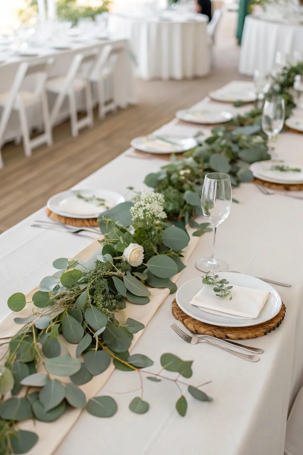 Eucalyptus introduces a fresh touch to the table setting.