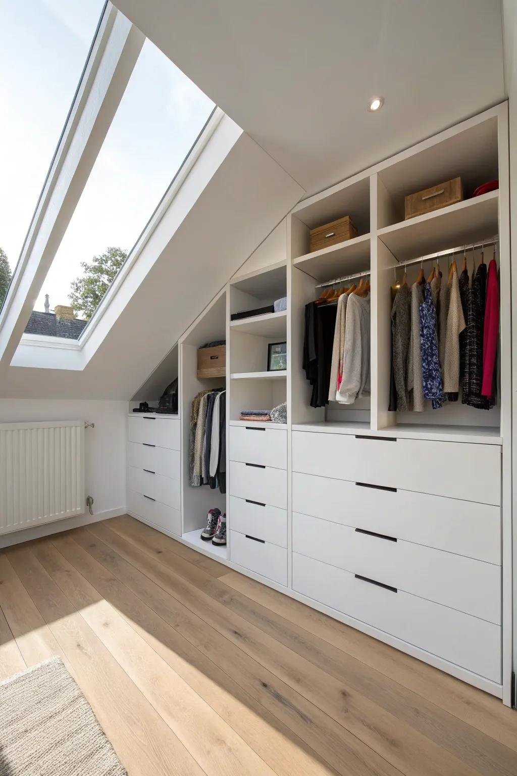 Built-in drawers offer discrete storage while maintaining a pristine appearance.