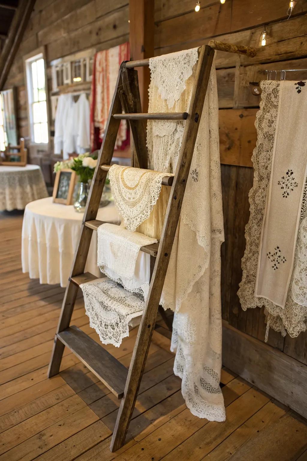 Heritage ladder employed as a showing rack for delicate cloths