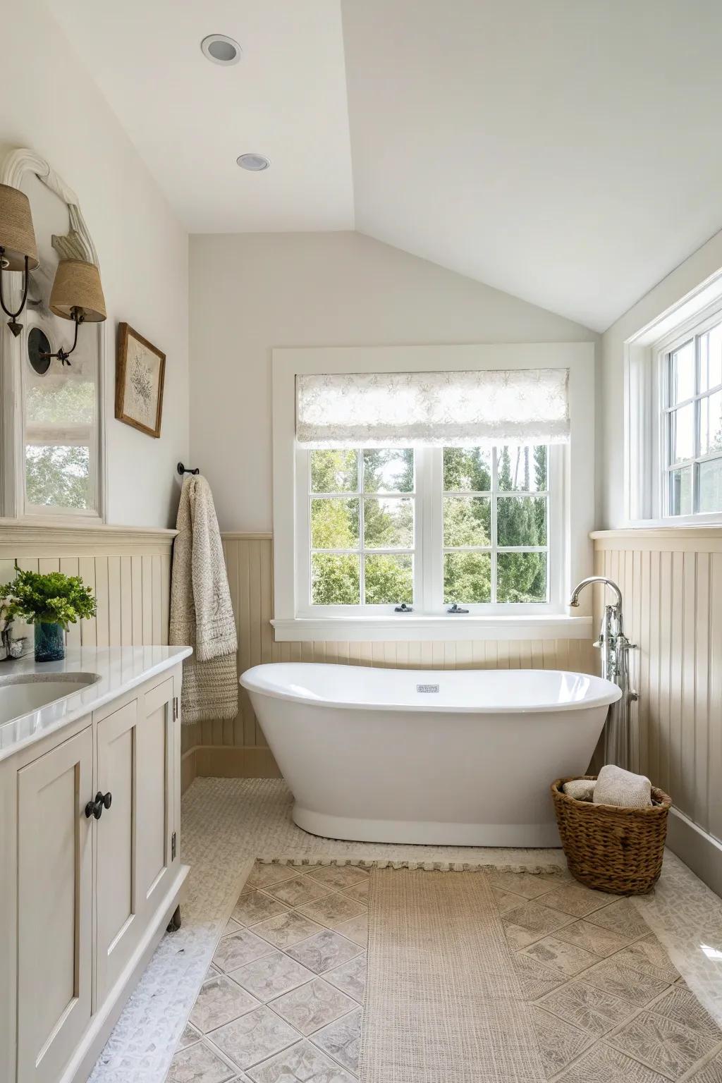 Light colors create a sense of spaciousness in small bathrooms.