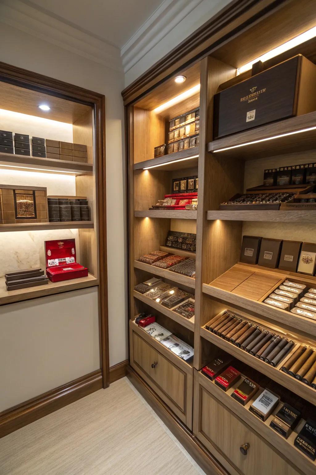 Effective storage techniques maintain this small cigar area arranged and voguish.