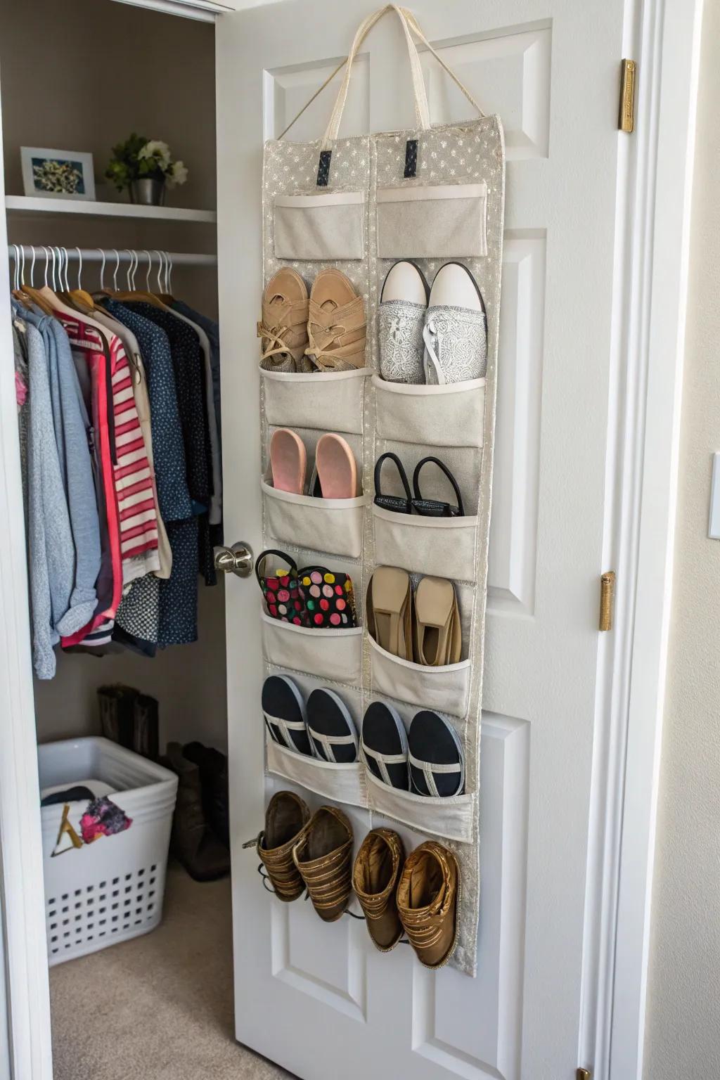 Use the back of your closet door for extra storage.