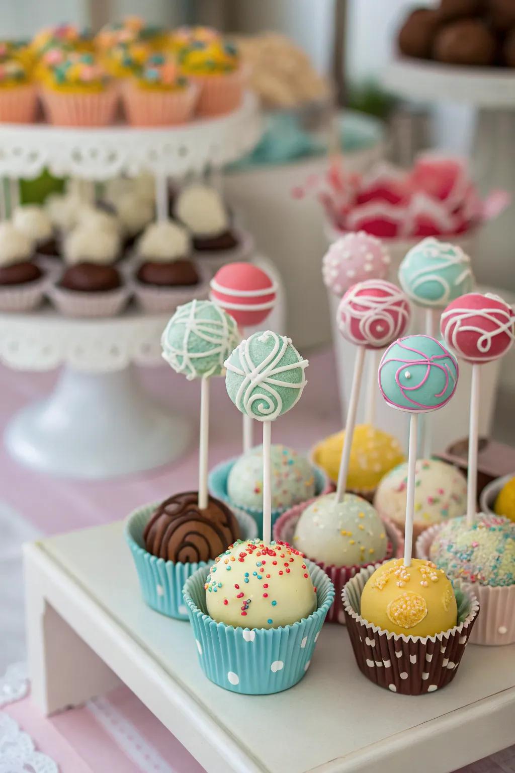 Bright sweet sticks bring a lighthearted feel to a dessert display.