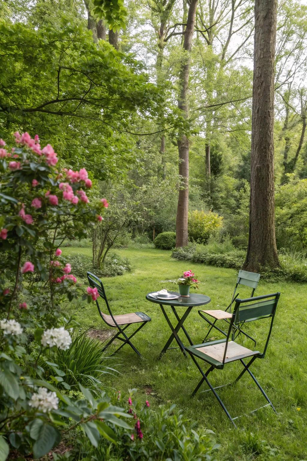 A small-scale seating area is ideal for enjoying the open air.