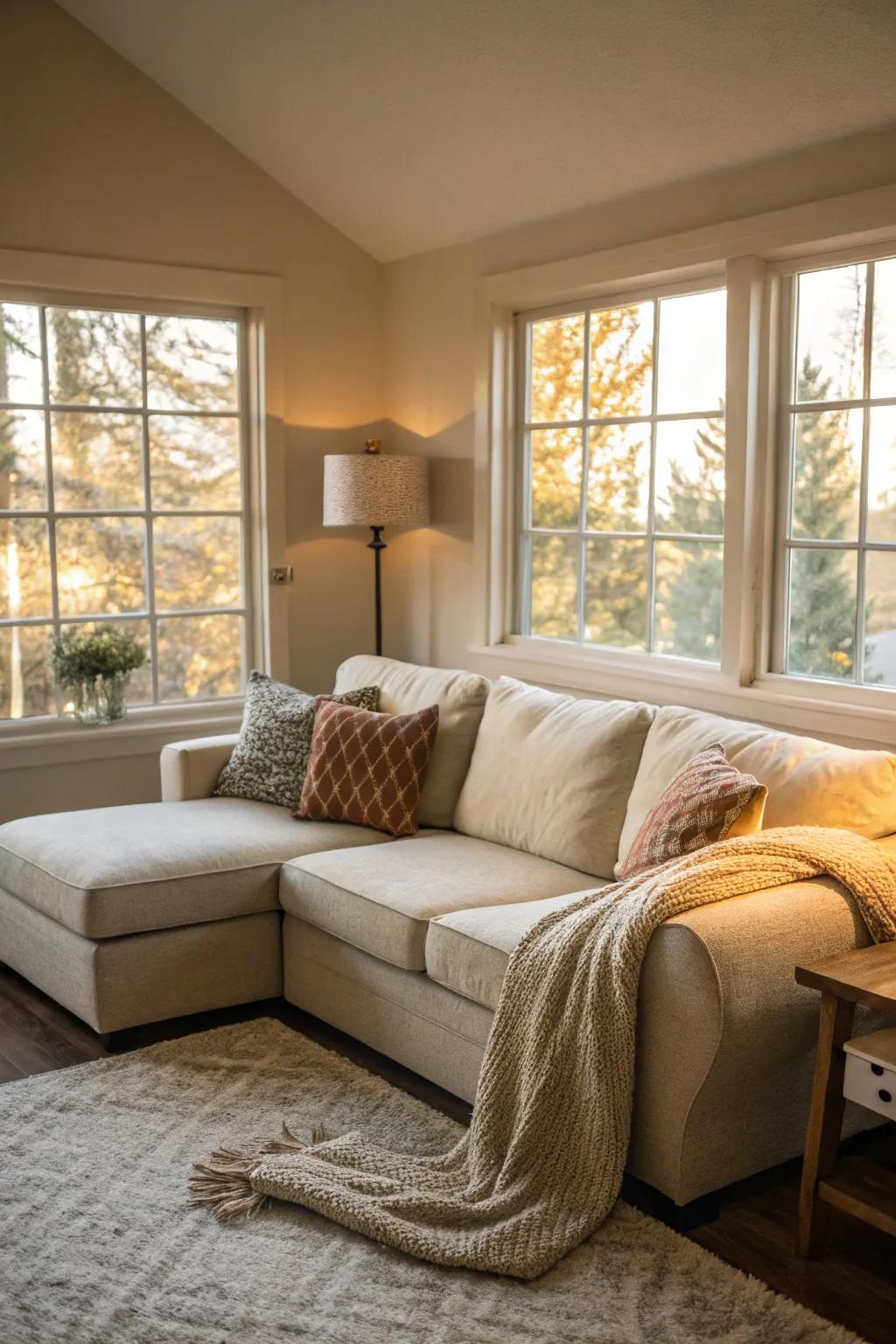 Sunshine from outside boosts the perception of spaciousness.