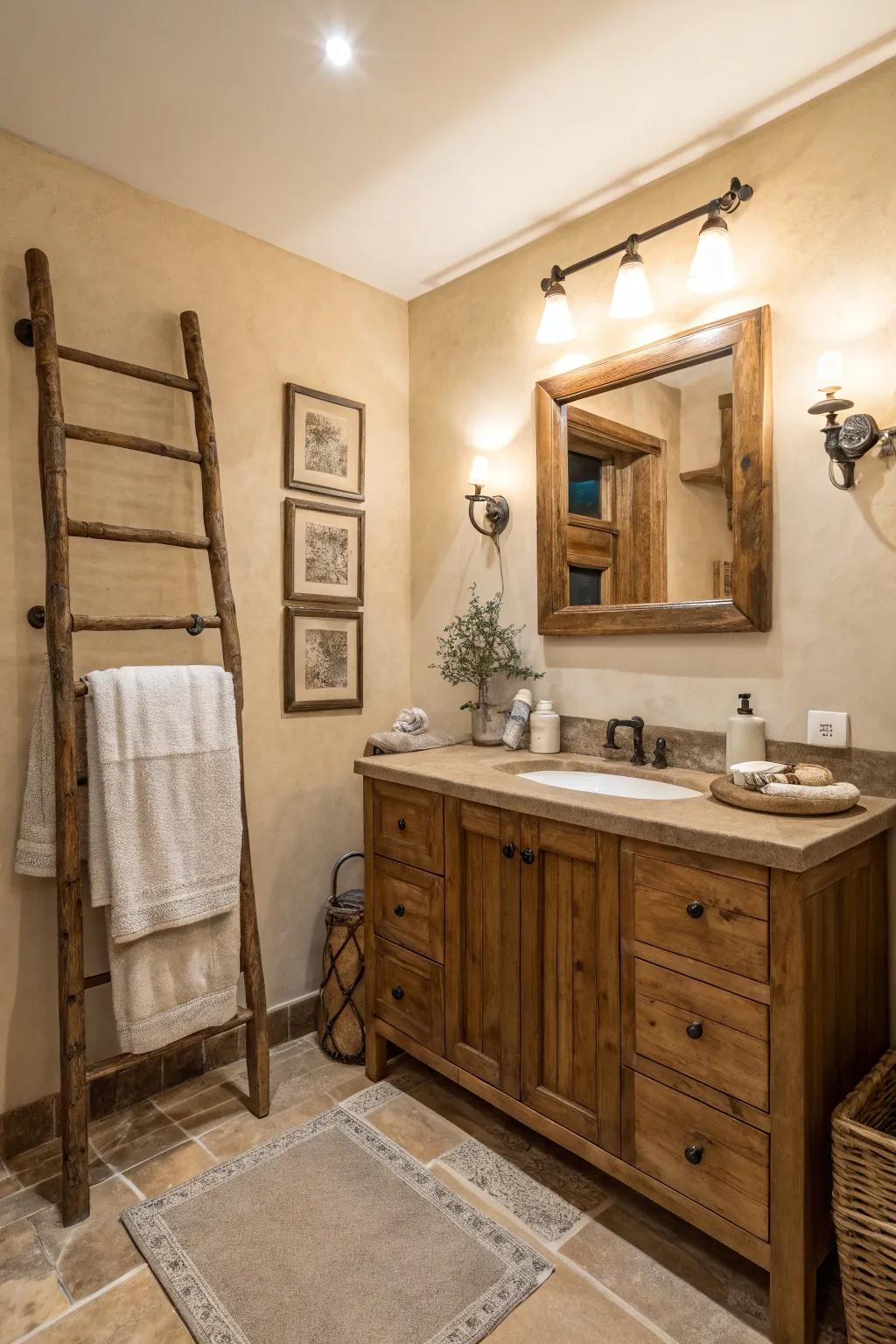 Subdued hues foster a serene environment within a homespun bathroom.
