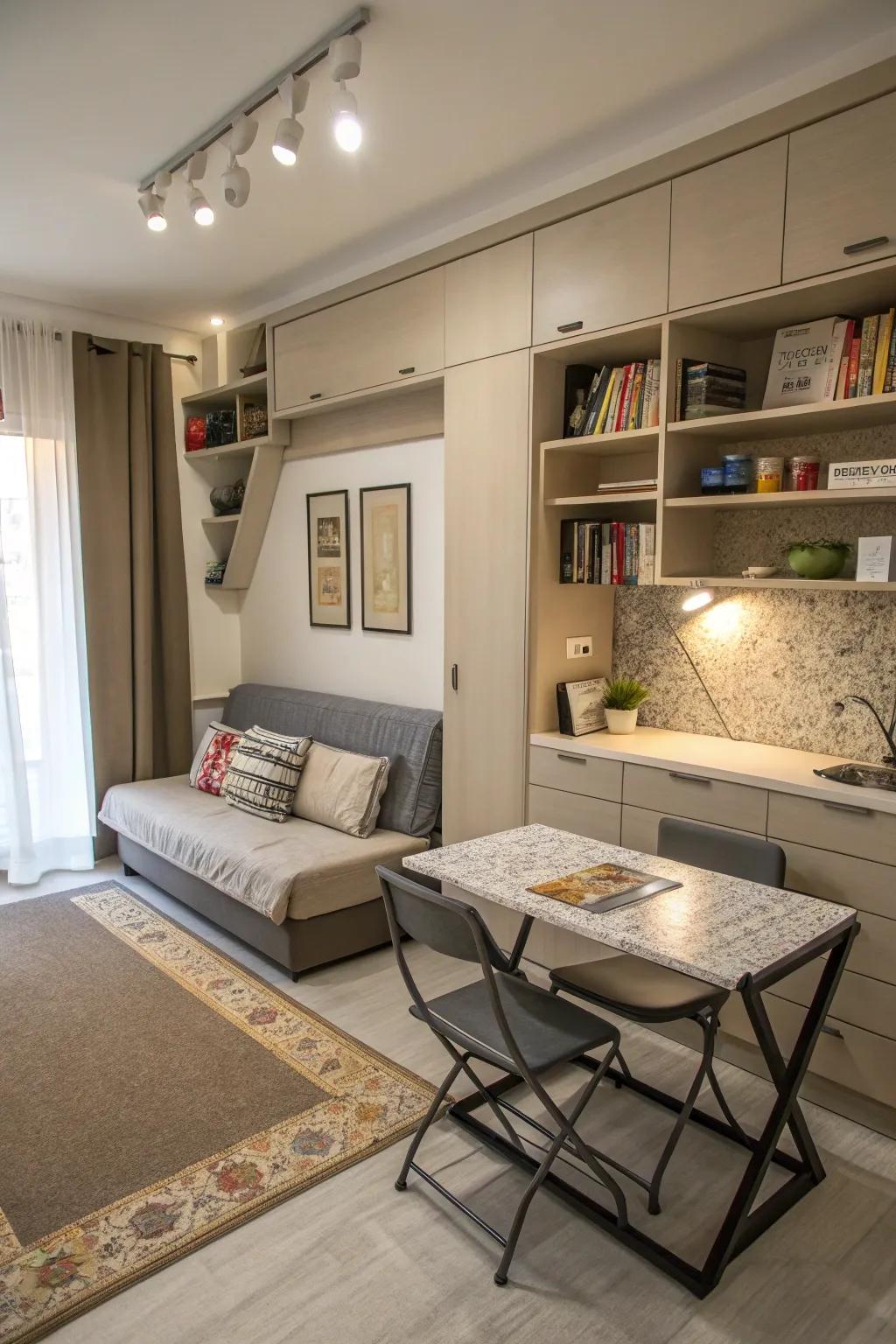 Furniture with multi-functions maximizes usability in small spaces.
