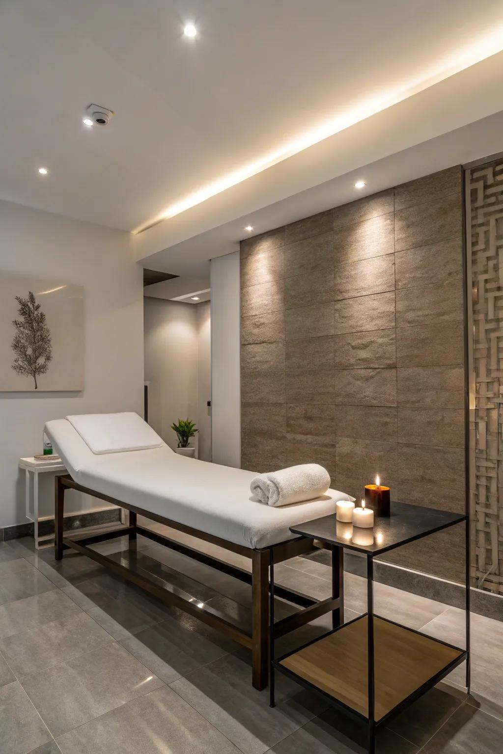 Subtle design using refined furnishings within a spa area