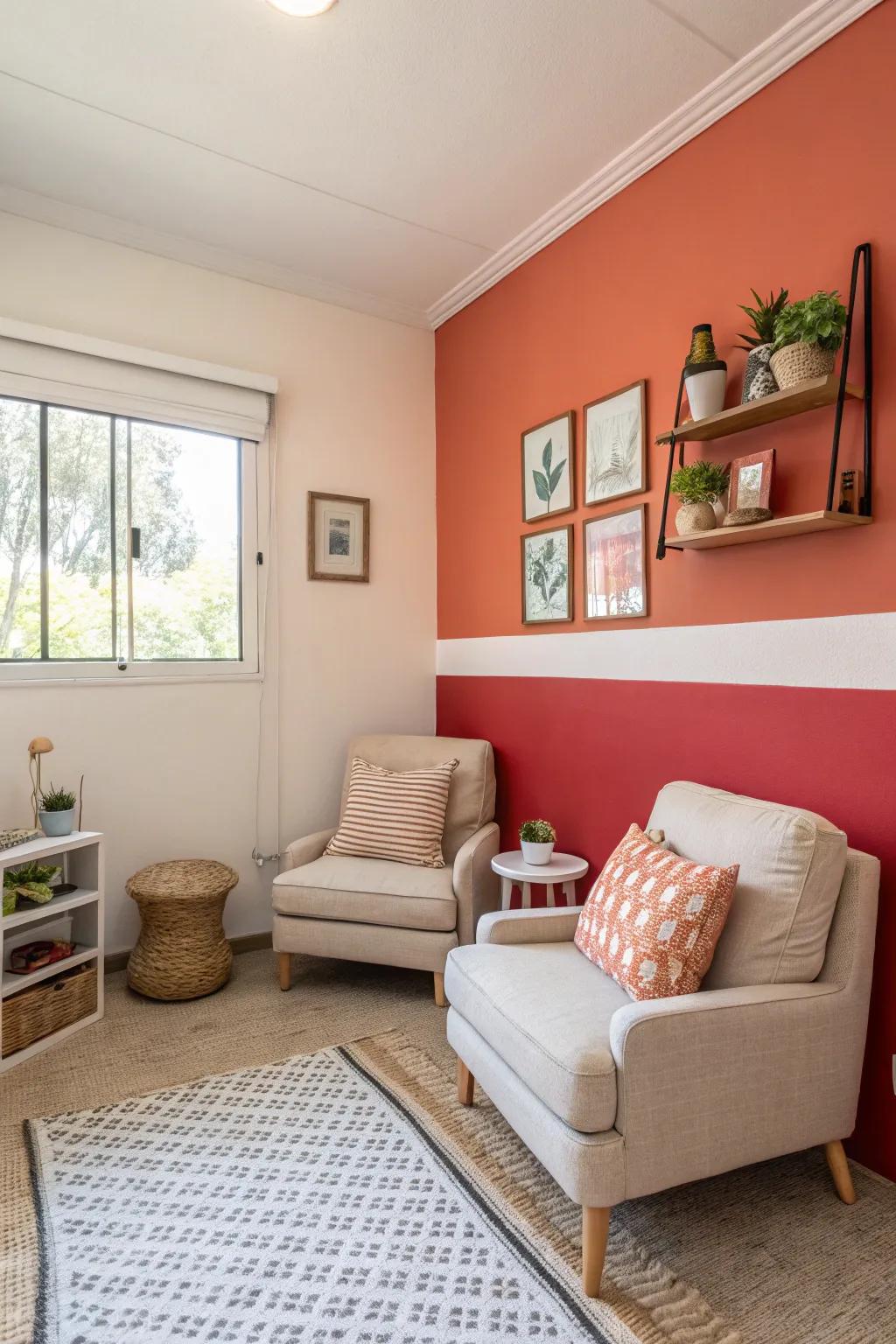 A feature wall adds character and depth to a small space.