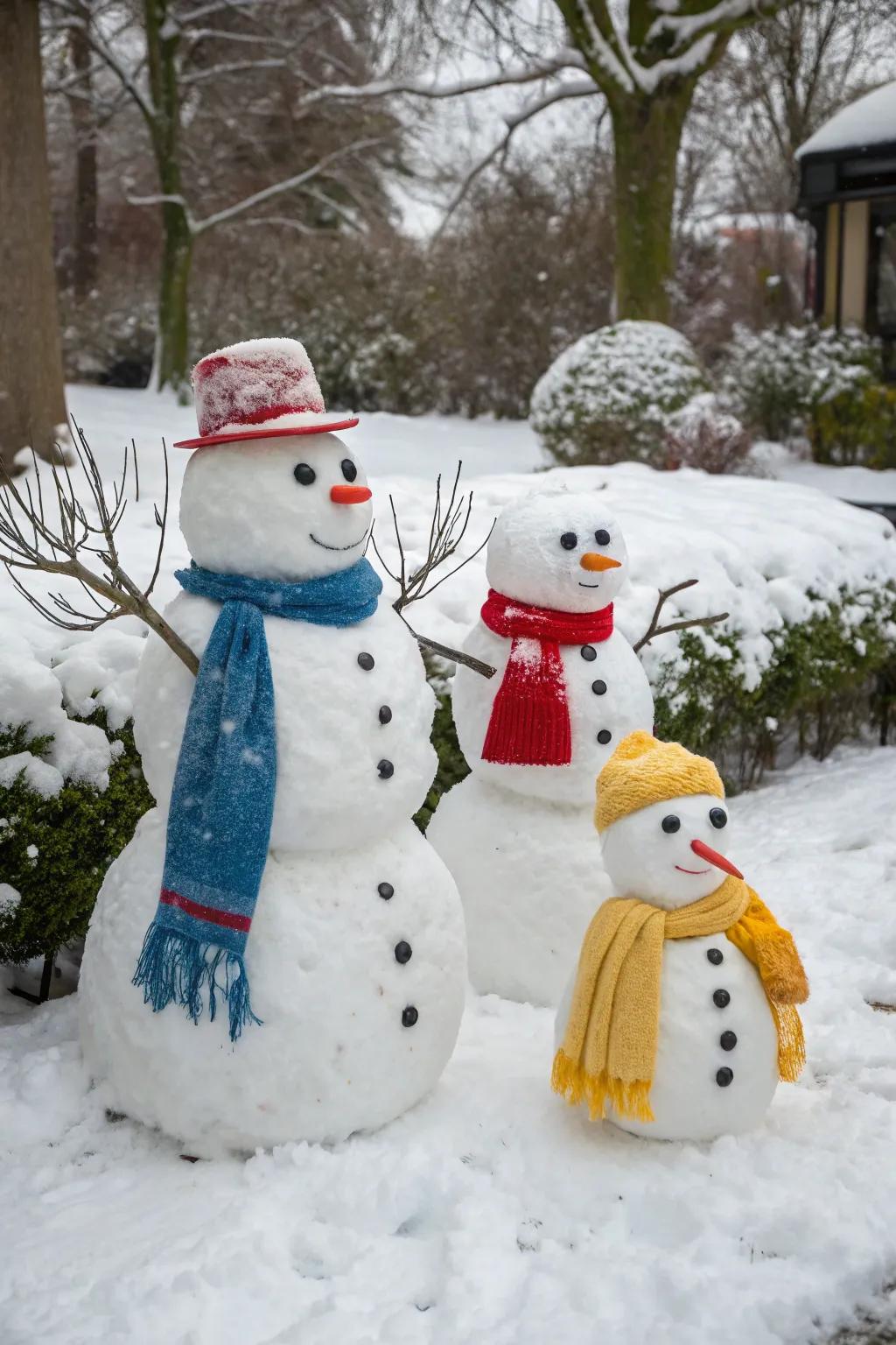An endearing snow kinfolk exuding unique personalities.