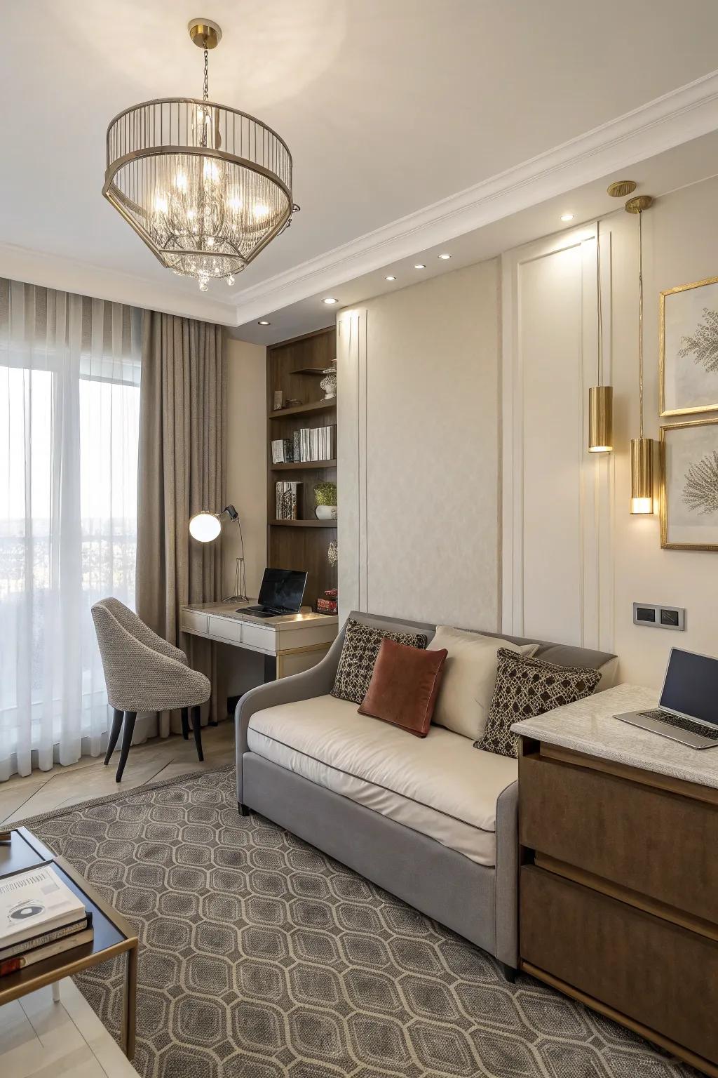 An impeccable integration of both professional and rest areas within a single setting.