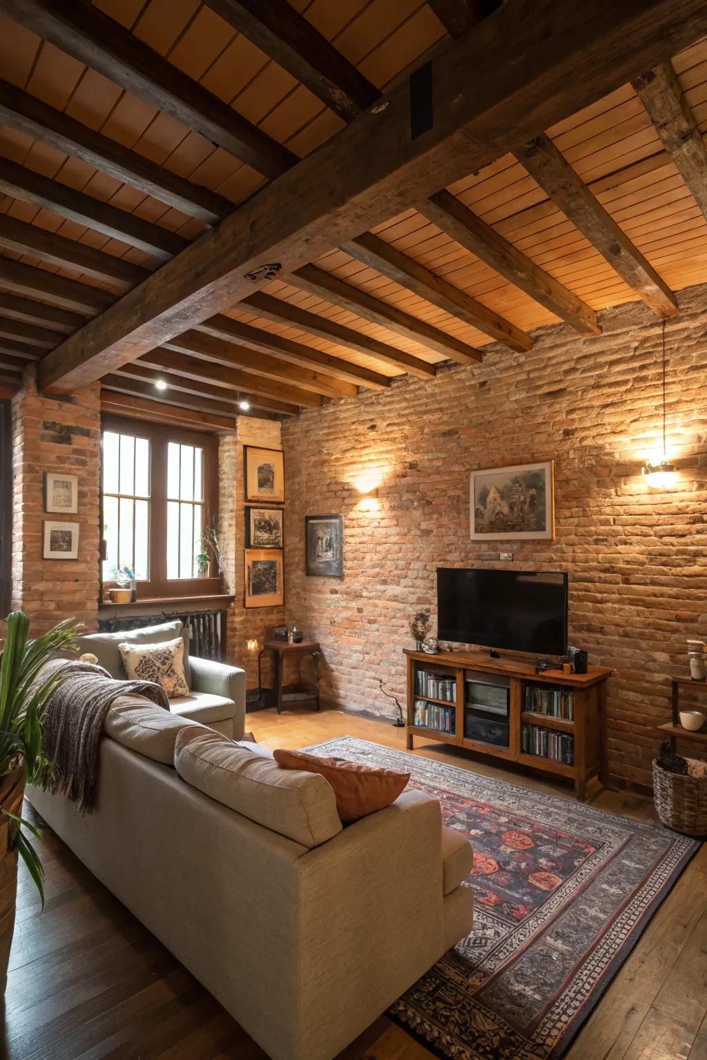 Brick and wood finishes bring rustic elegance.