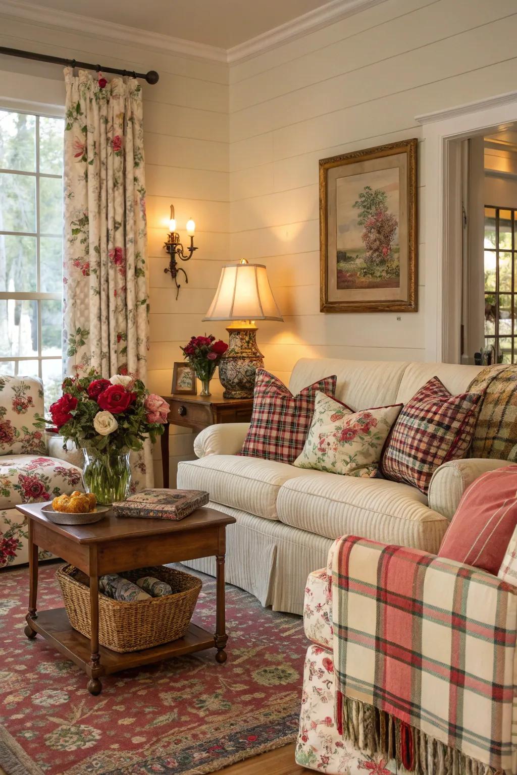 A captivating mix of designs and textures in a Southern living space.