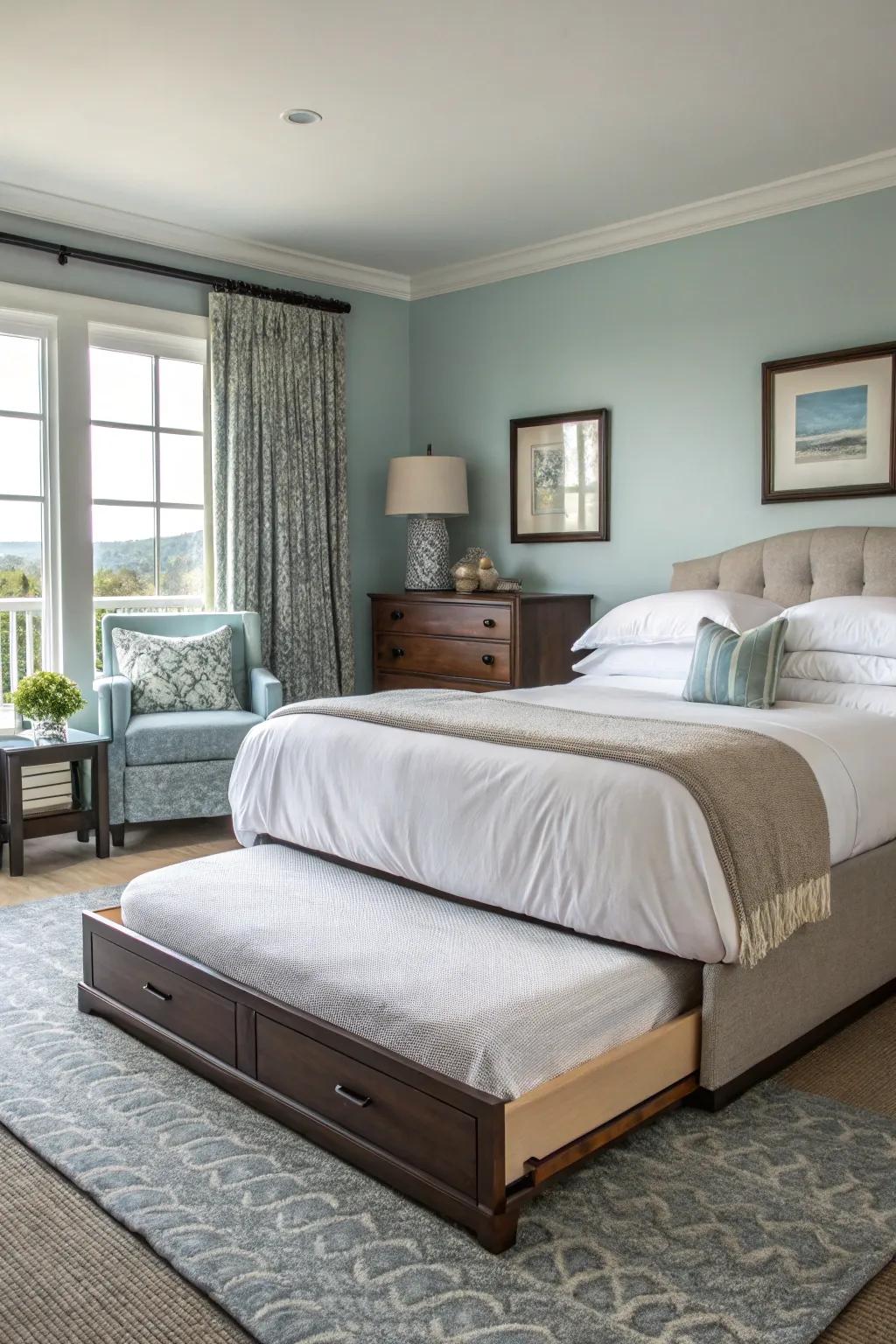 Pull-out bed providing additional sleep space
