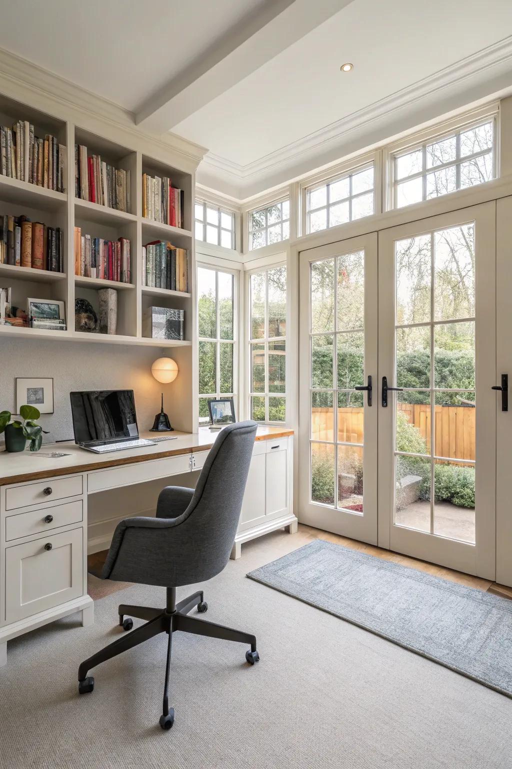An invigorating home office encourages productivity and comfort.
