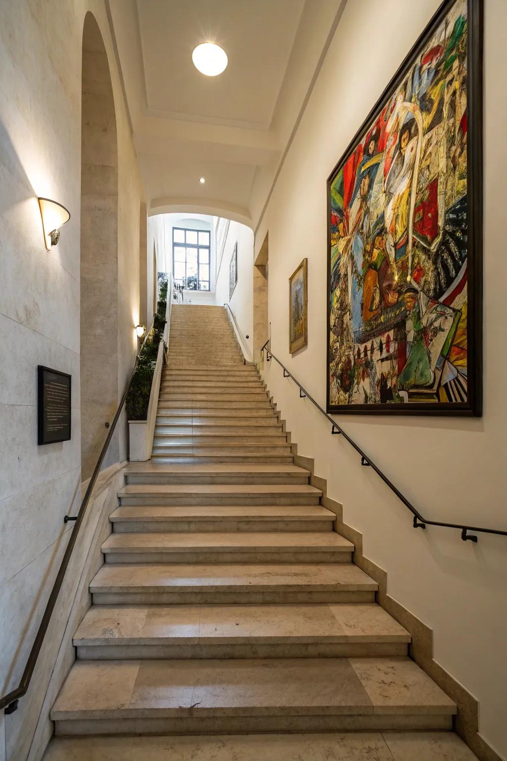 A striking piece of art has the ability to turn your staircase into a gallery.