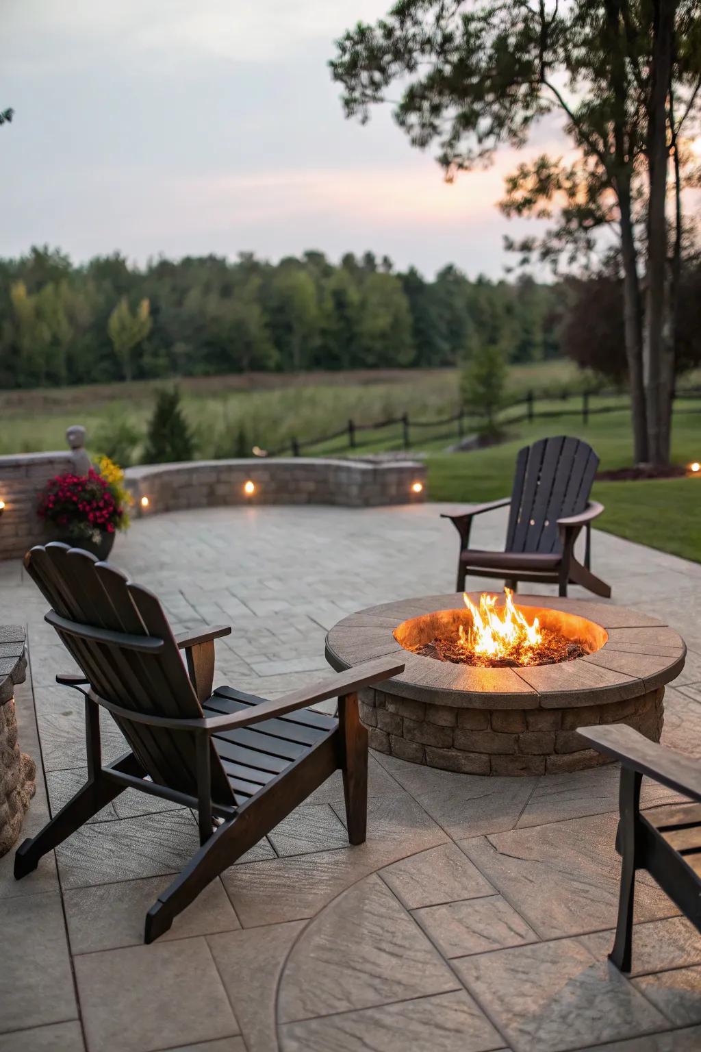 A central hearth adds character and warmth to the patio.