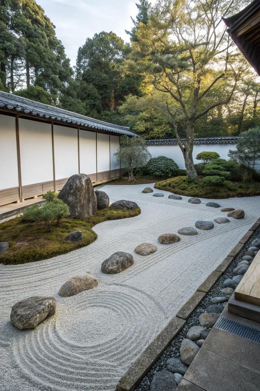 A serene Zen garden featuring calming rock elements.