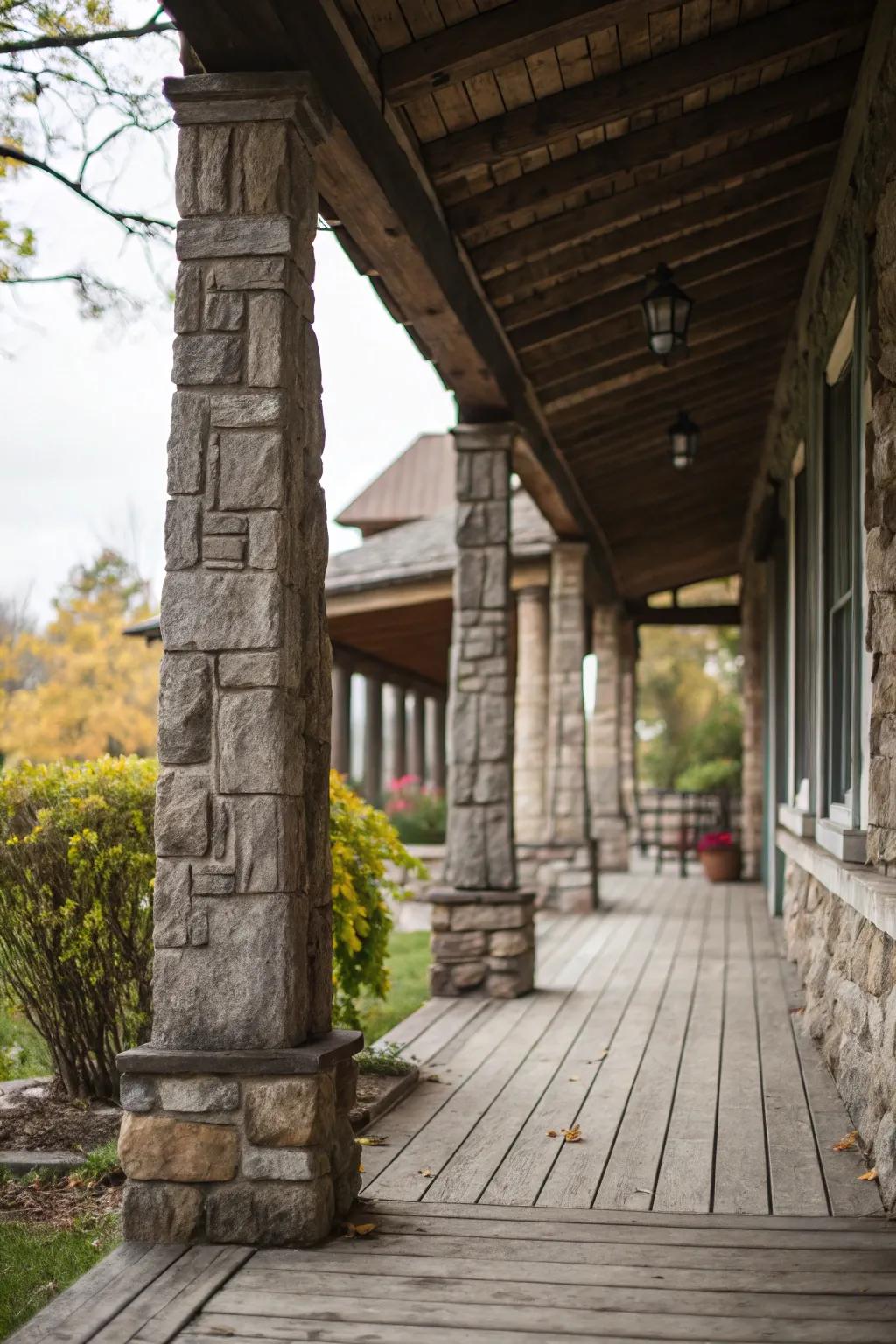 Stone pillars provide both support and style to your porch.