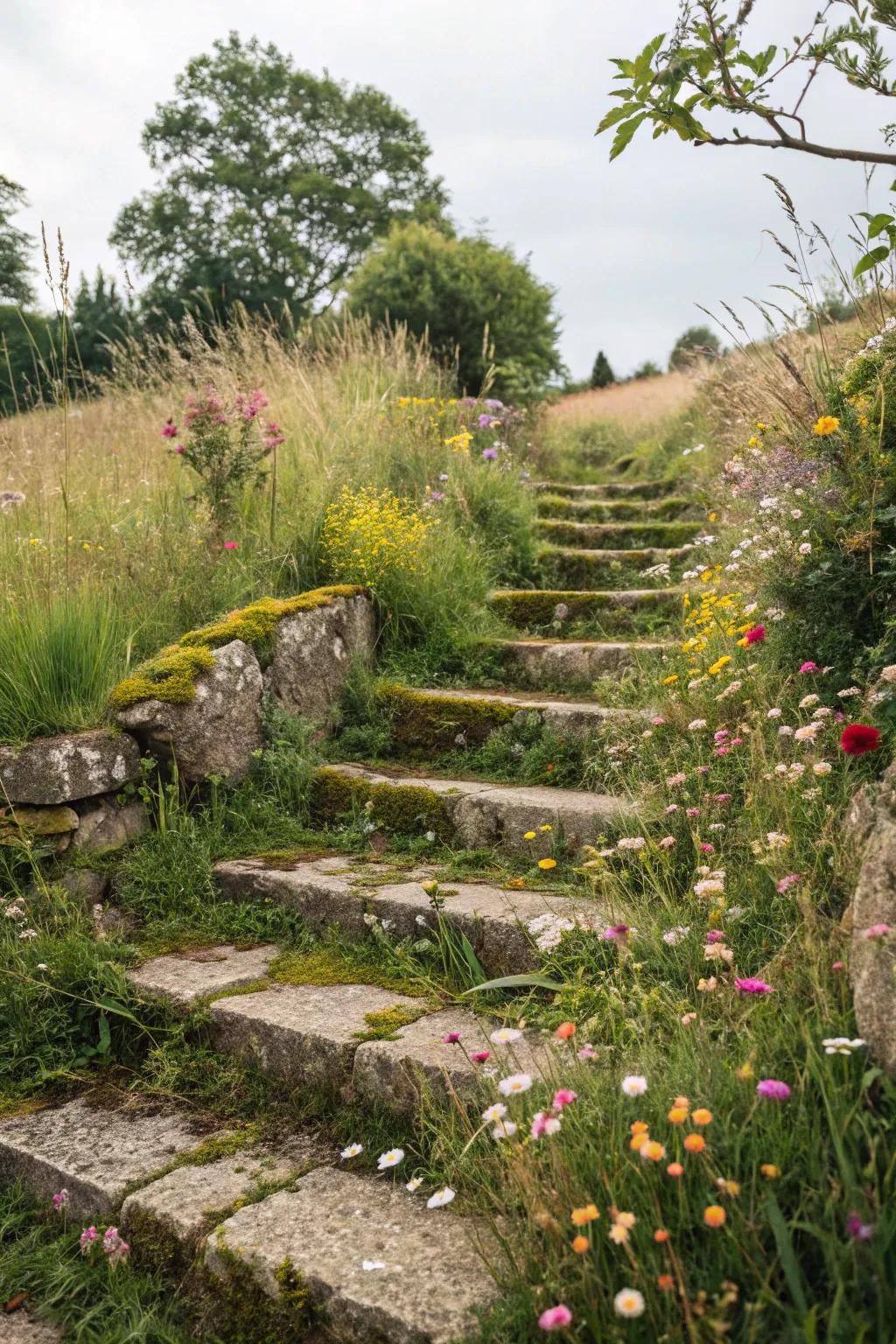 Rustic farmhouse stone steps