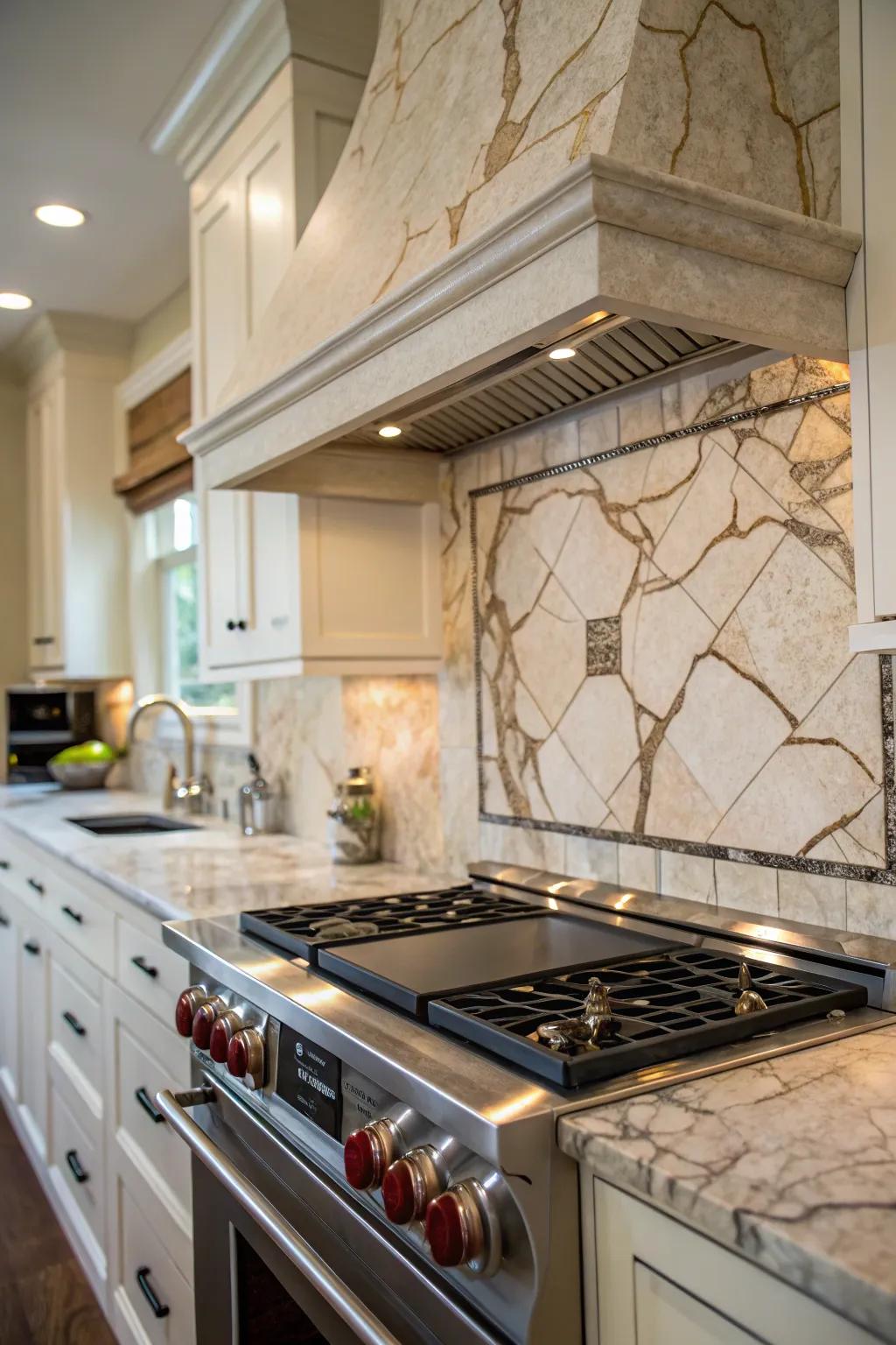 Natural stone backsplashes provide exceptional elegance and texture.