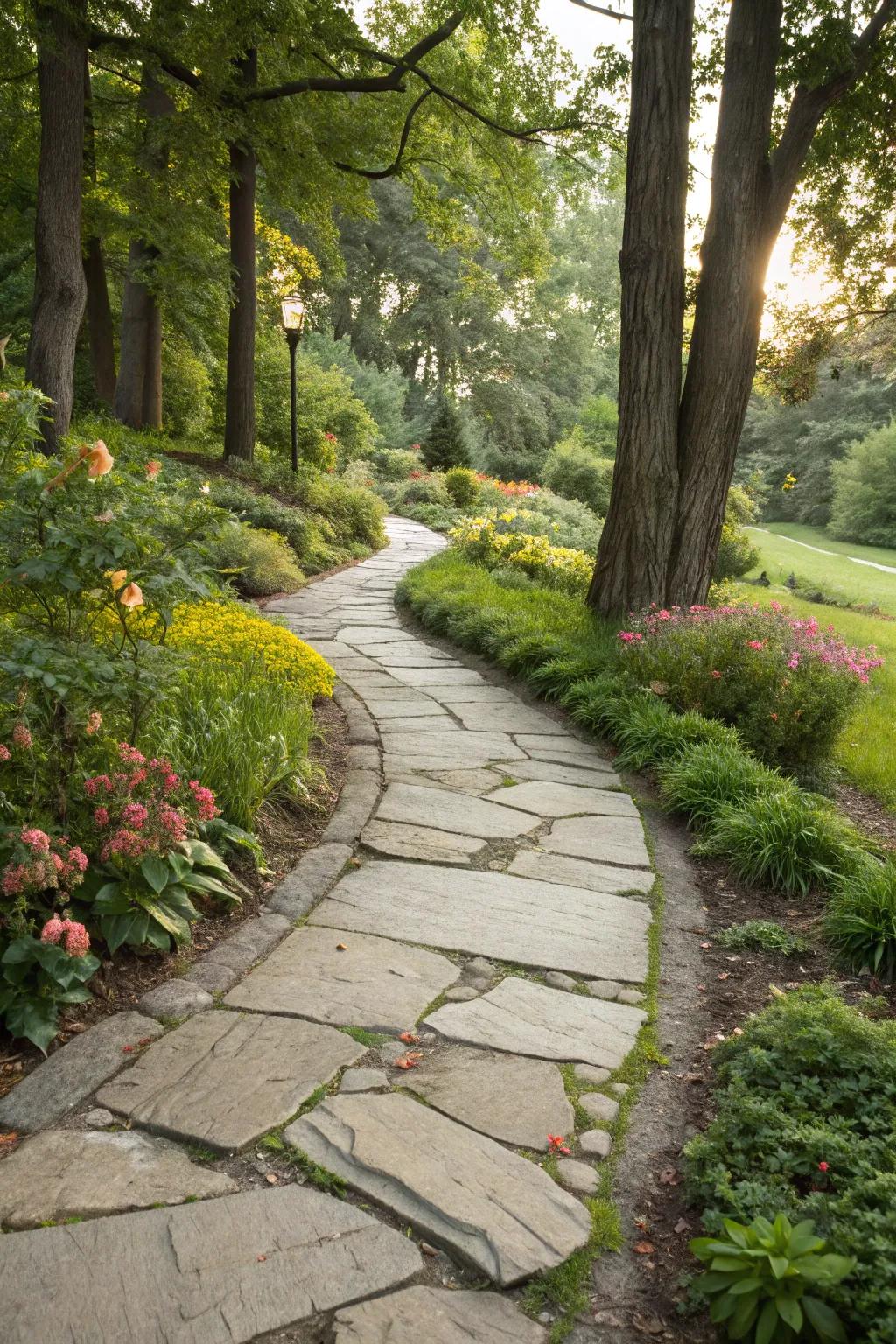 A rock path adds charm and nicely guides people through your sidewalk garden.