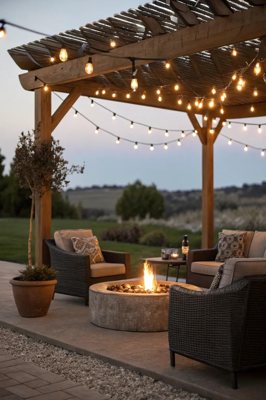 <strong><em>Sparkle strands</em></strong> beneath a pergola fashion a streamlined, modern atmosphere.” loading=”lazy” class=”pimg”>
	</picture><figcaption><strong><em>Sparkle strands</em></strong> beneath a pergola fashion a streamlined, modern atmosphere.</figcaption></figure>
<p>Affix <strong><em>sparkle strands</em></strong> beneath a pergola for a contemporary and refined aesthetic. This infuses structural intrigue while yielding a delicate, sophisticated luminance.</p>
<h3>These products might help:</h3>
<ul class=