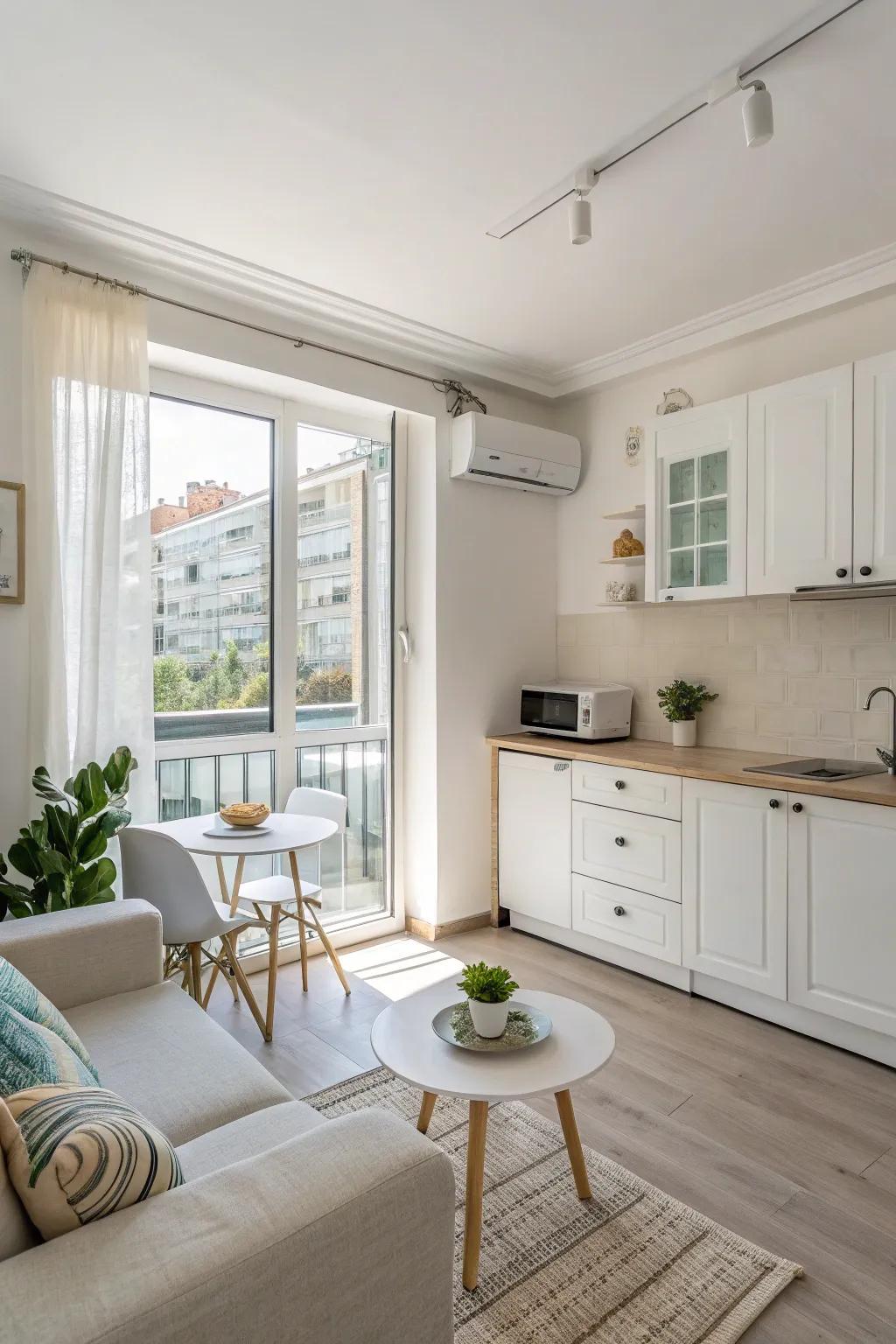 Soft tones enhance the sensation of space and light.