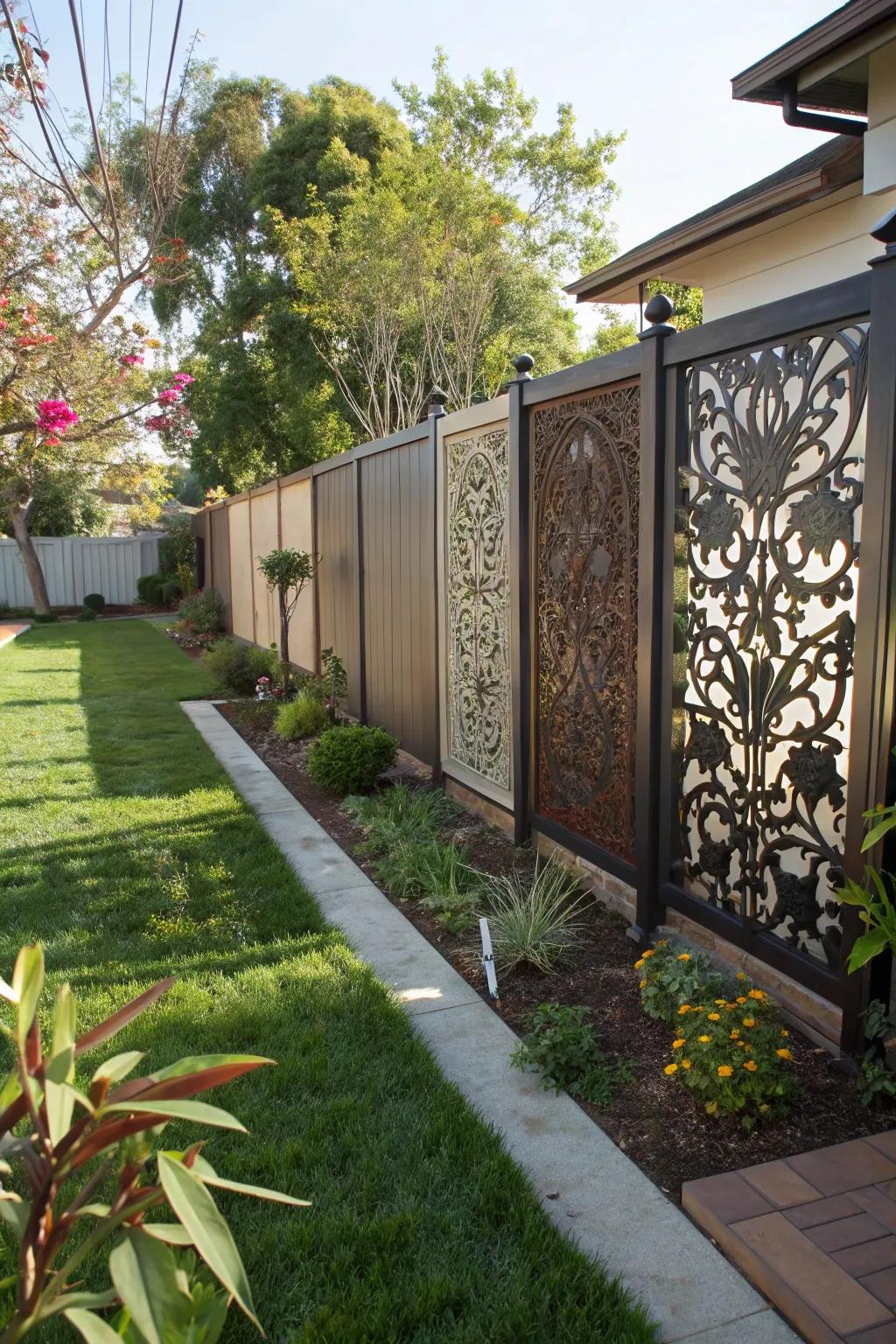 Artistic metal screens craft privacy while adding creative elegance.