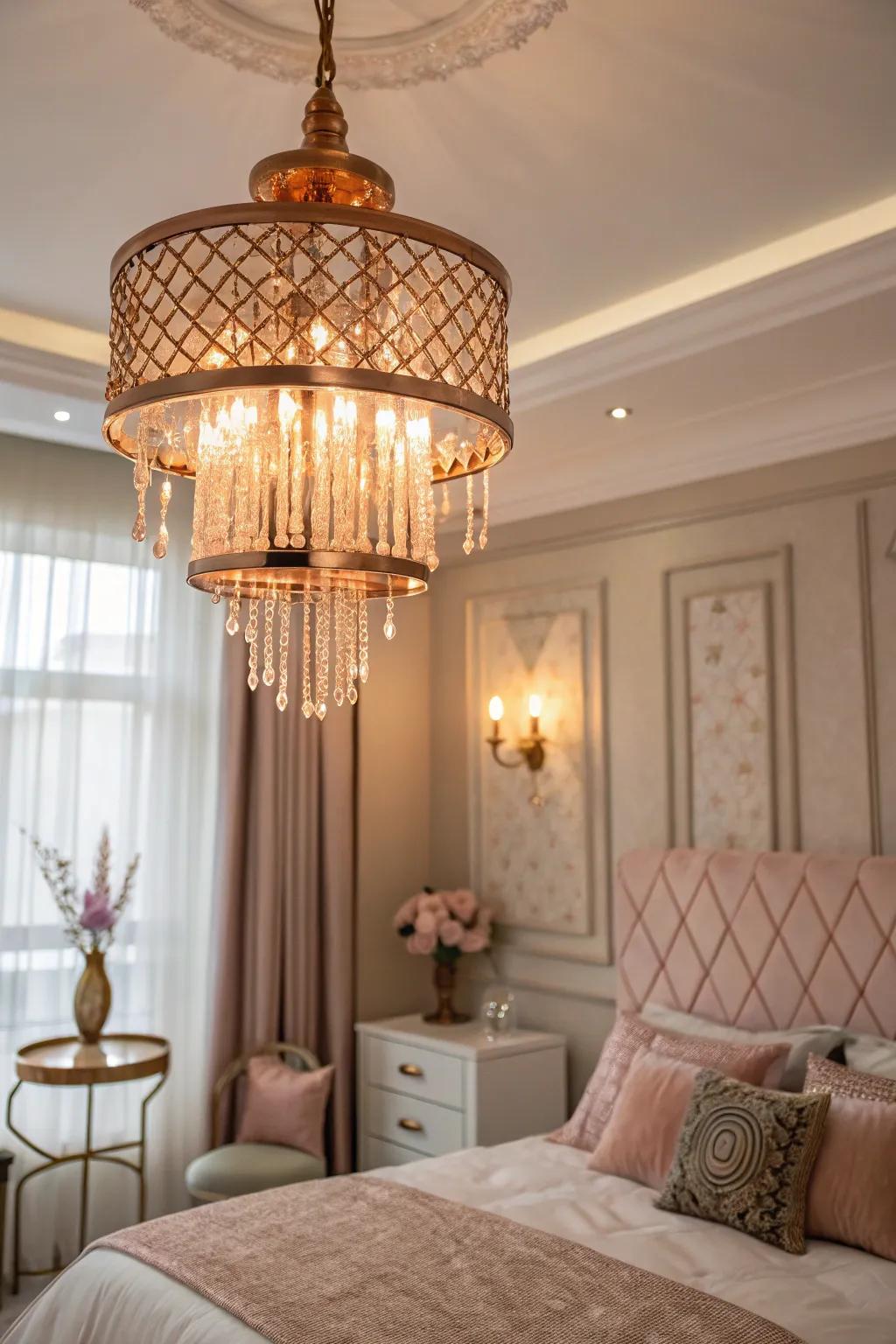 Rose gold lighting fixtures bring warmth and refinement.