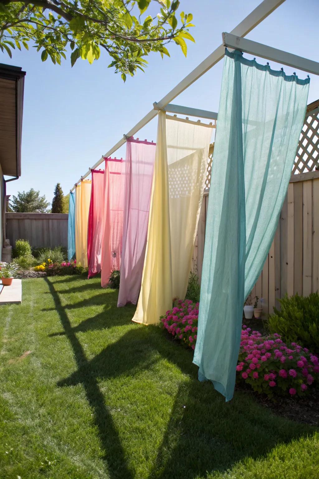 Textile screens contribute a hint of color and privacy to any outdoor setting.