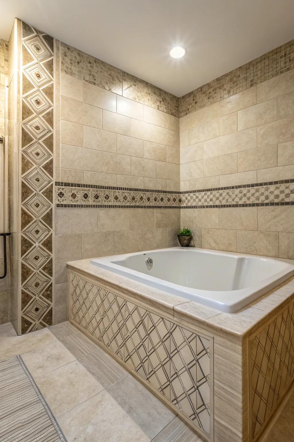 Textured tiles elevate the visual and tactile attraction of your bathtub area.