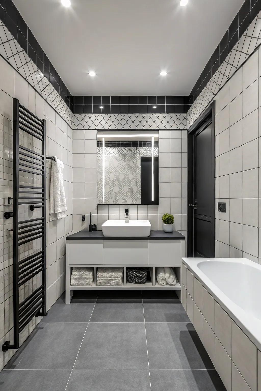 Adopt modern chic using a monochrome tile selection.