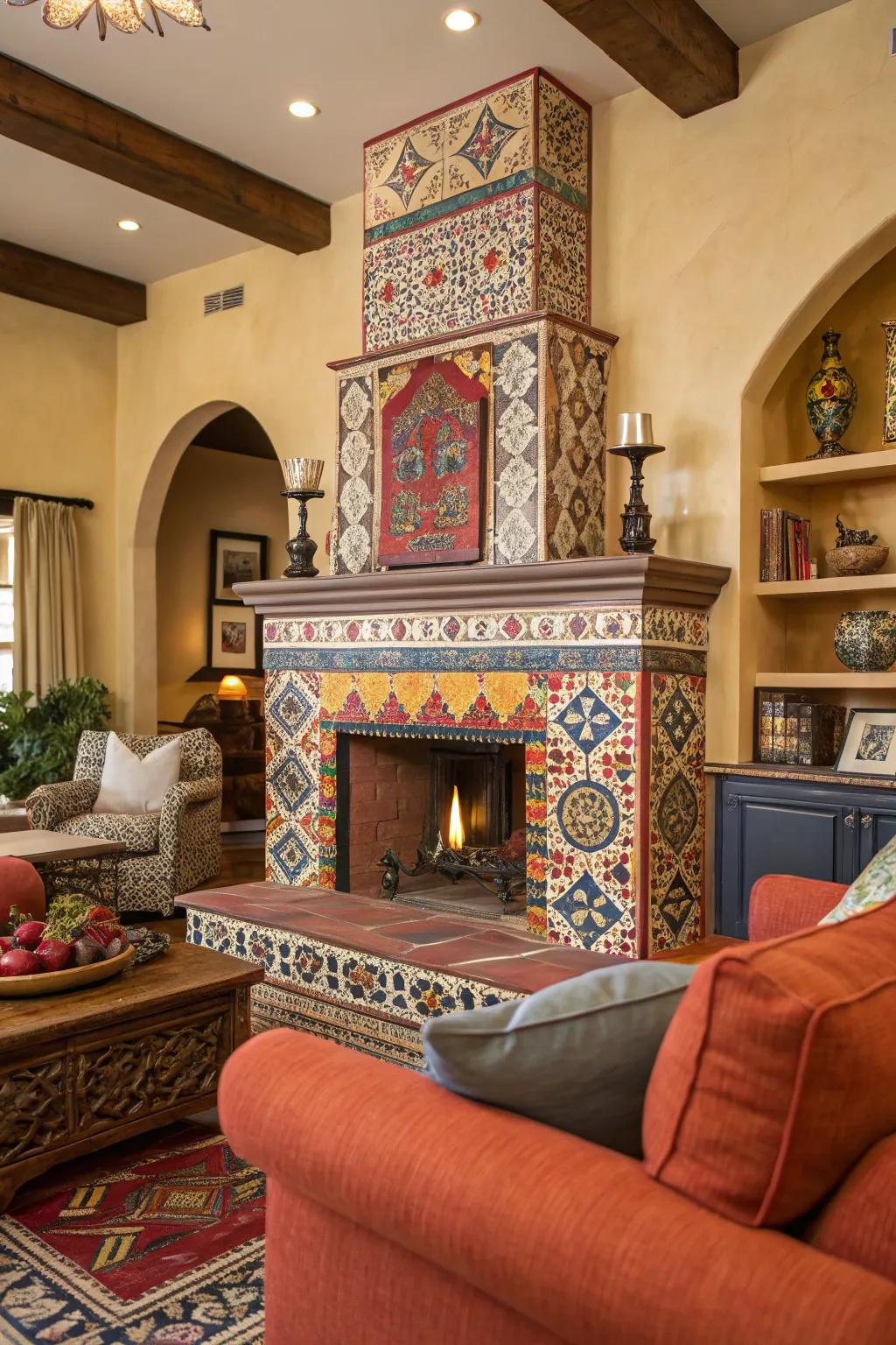 Striking designs make this fireplace an enthralling centerpiece.