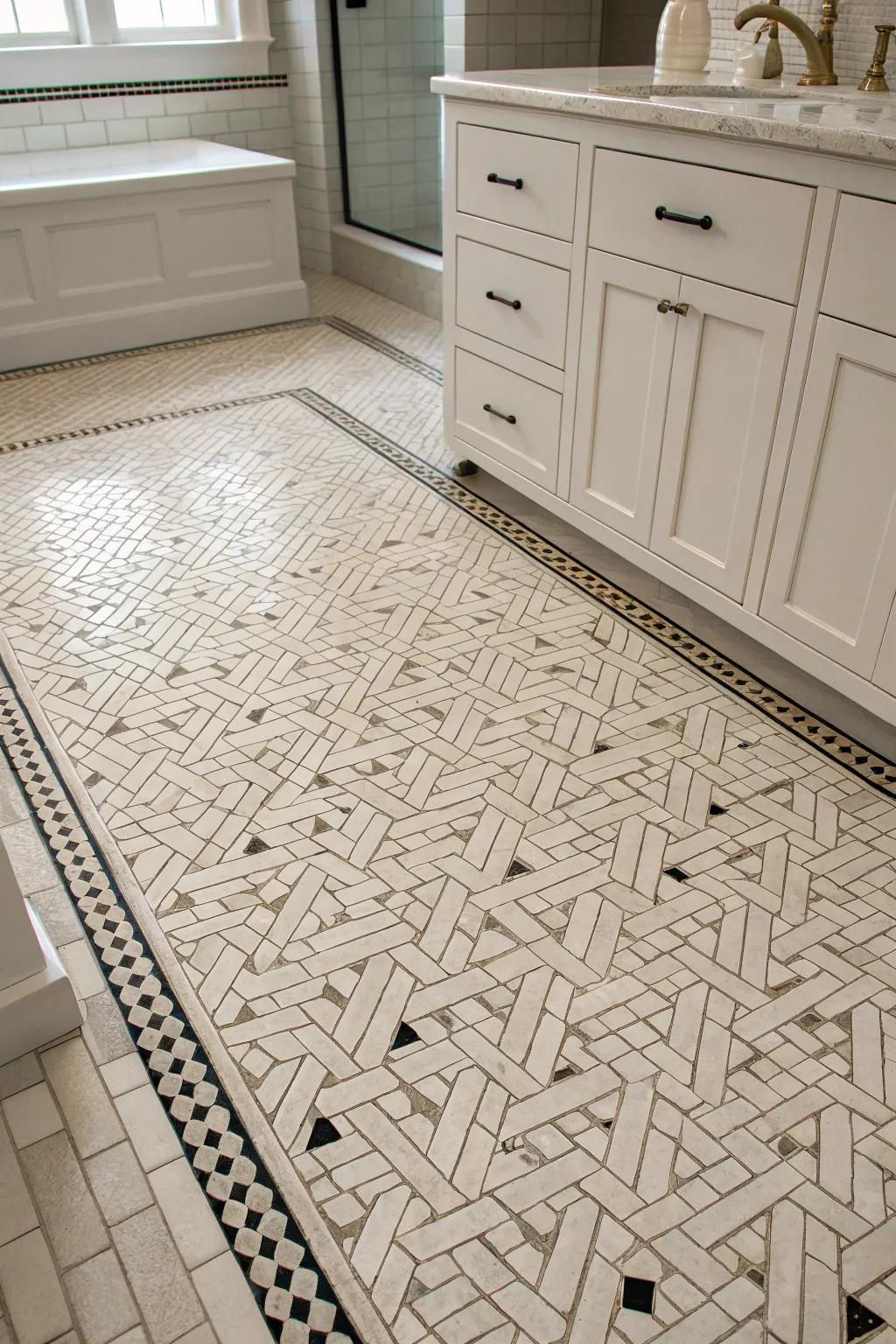 The woven design provides a timeless appeal in this refined washroom.