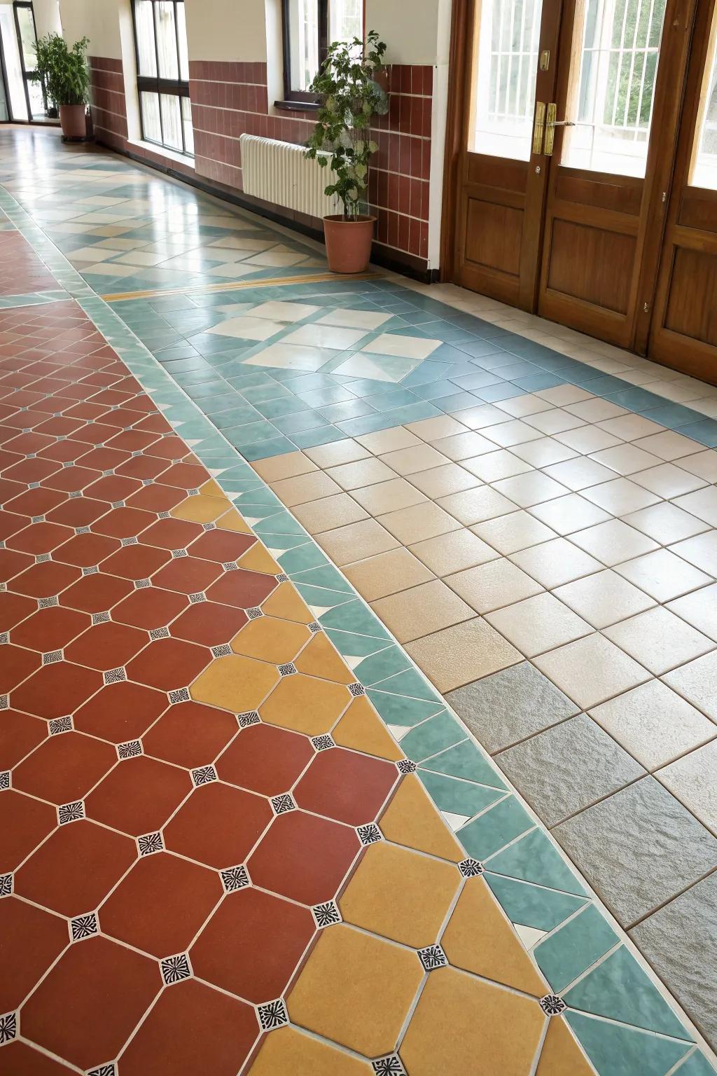 Complementary colors create a seamless tile transition.