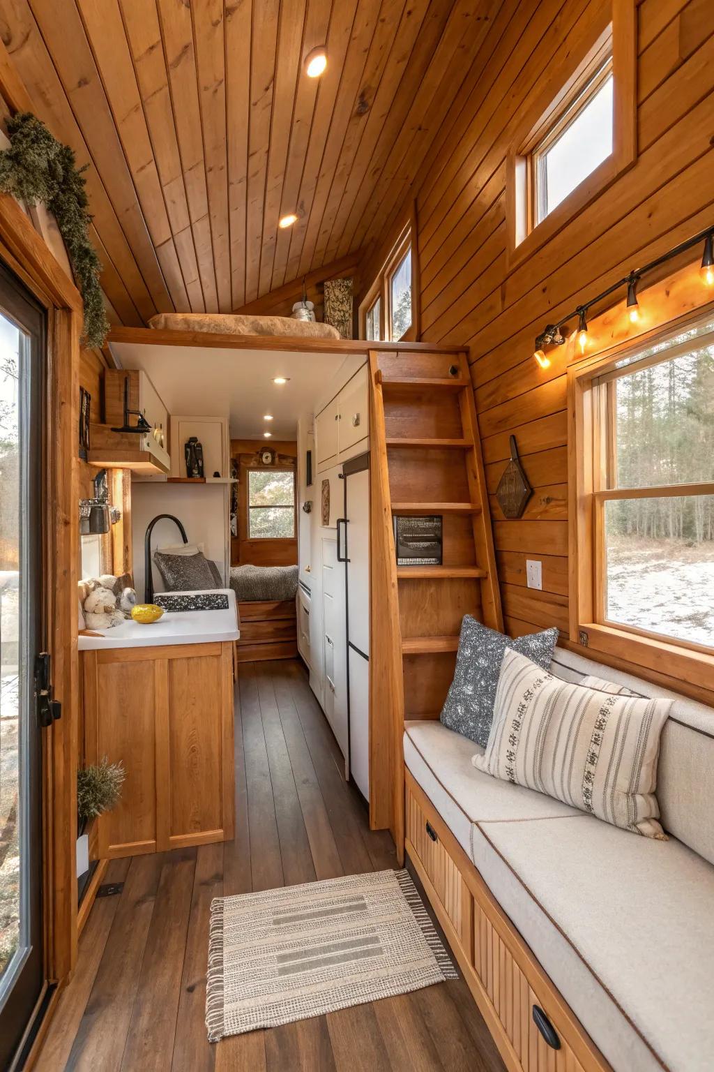 Wooden details bring comfort and charm to this tiny house.