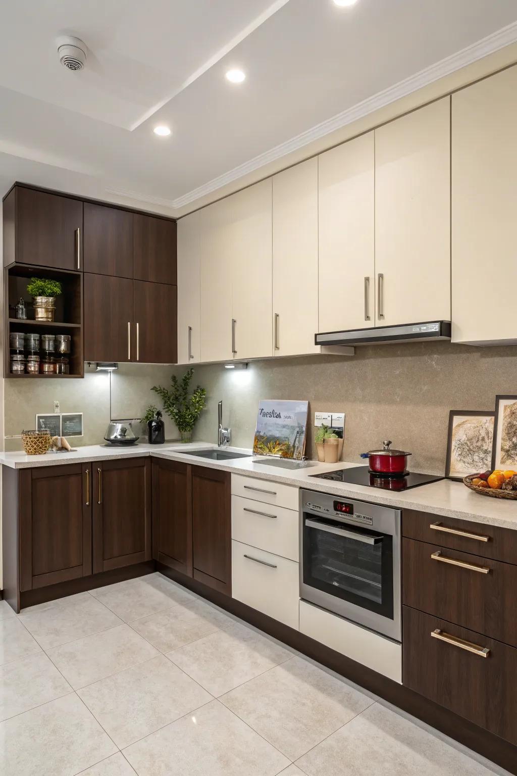 Two-tone cabinets enhance your kitchen décor with depth and distinctiveness.