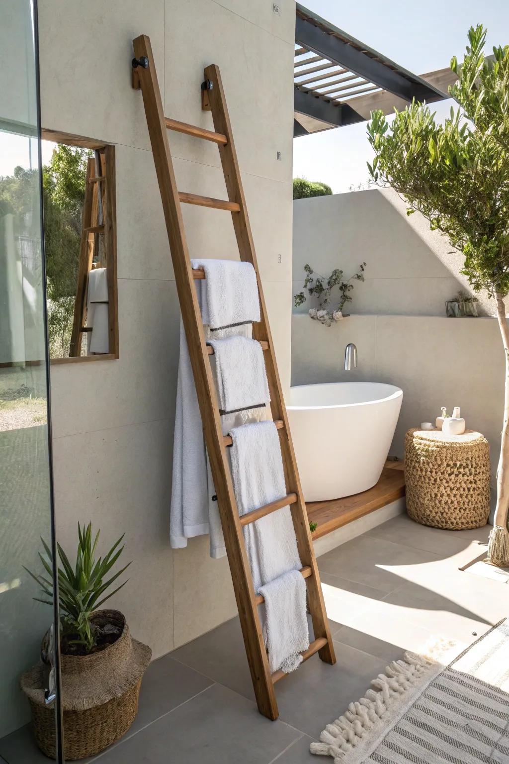 Racks combine beauty and use, perfect for an elegant towel display.