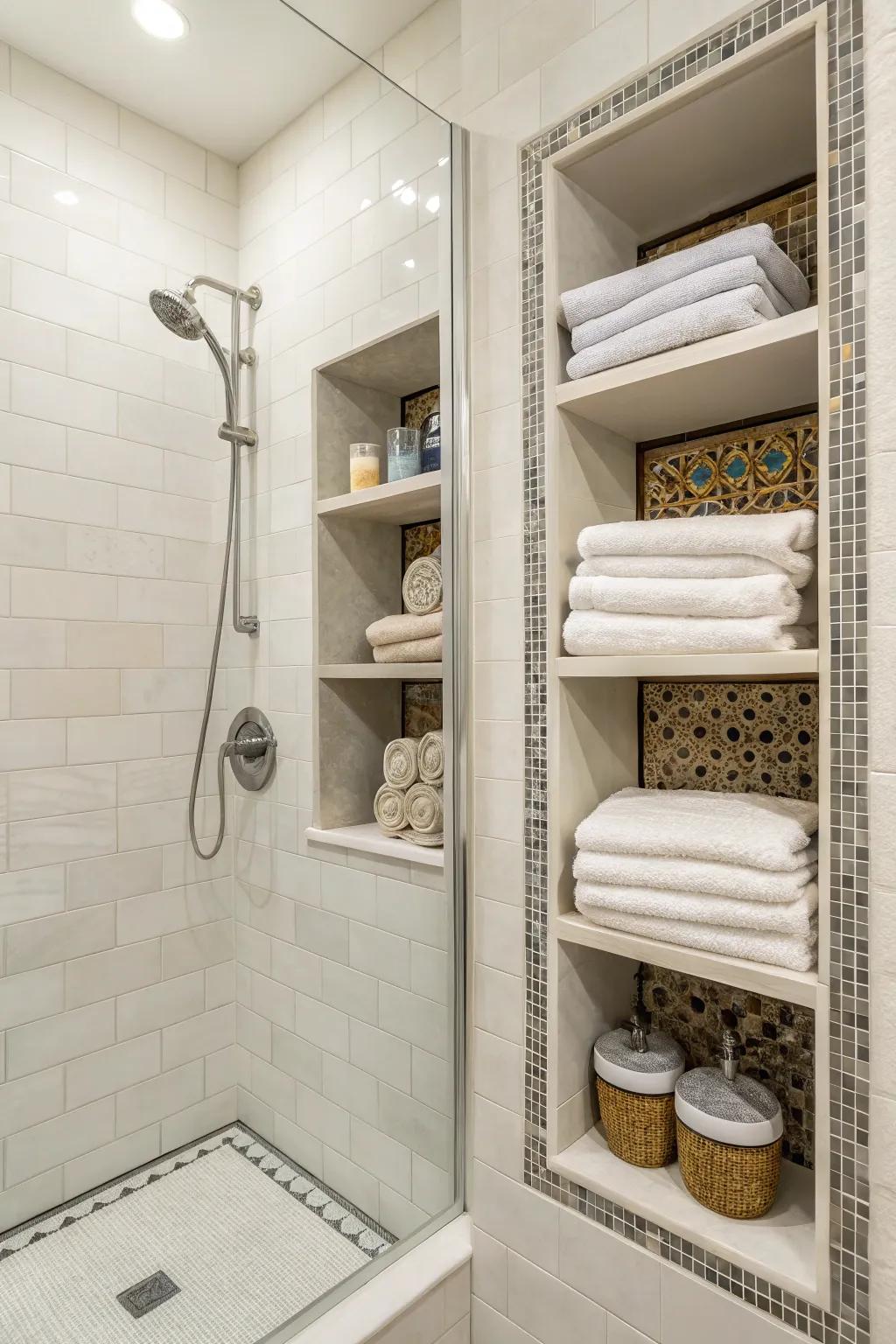 Built-in niches offer a smooth and convenient storage solution.