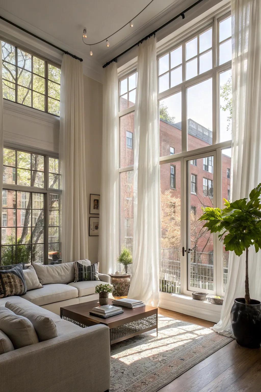 Sunshine elevates the warmth and transparency of a lounge.