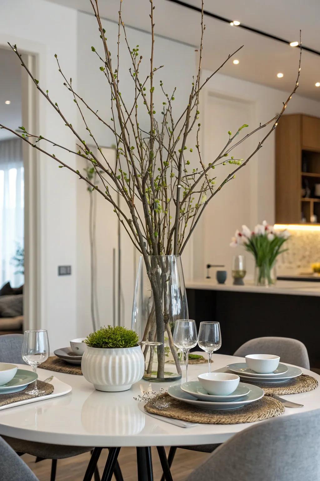Tall branches make for an elegant centerpiece.