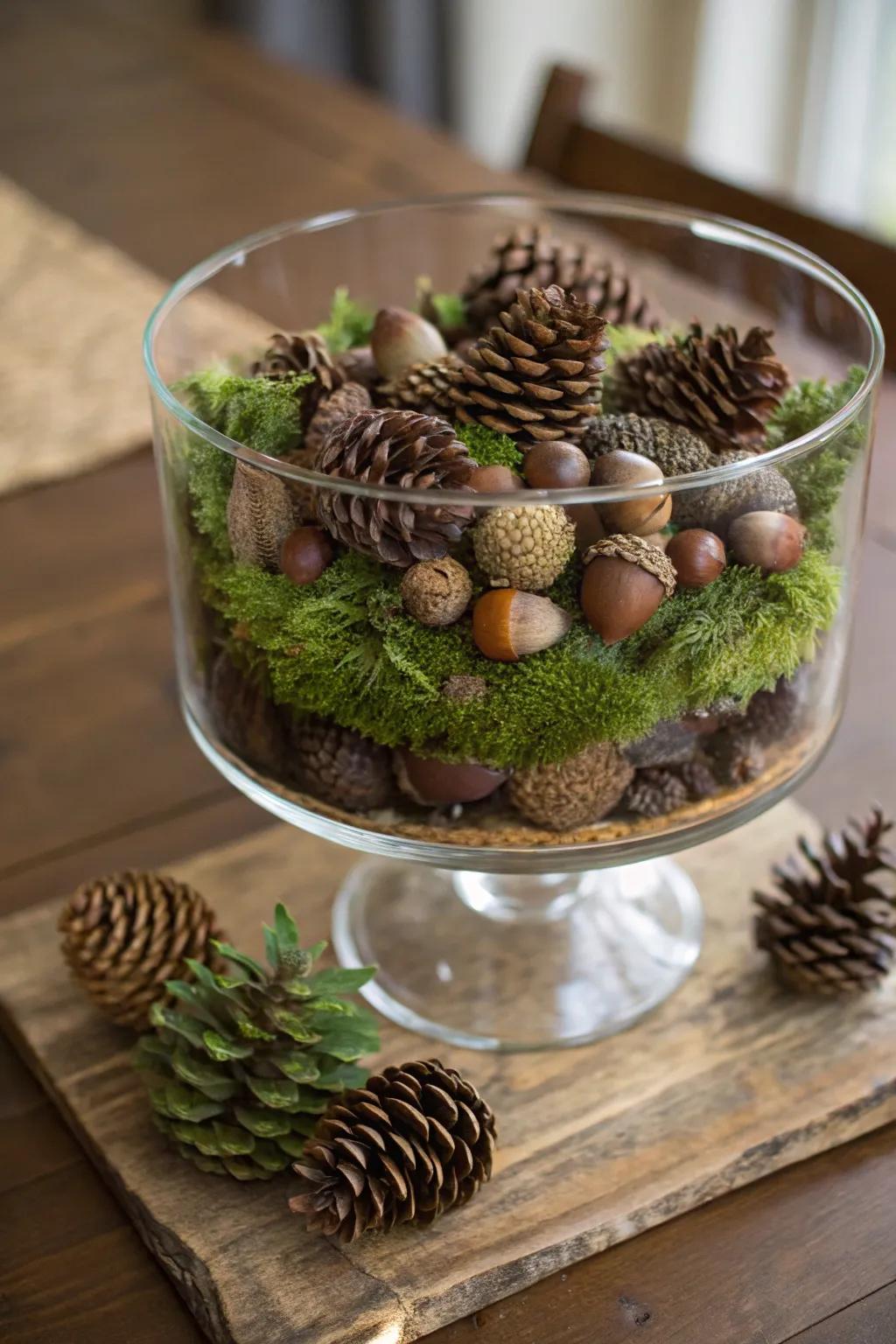 A dessert bowl embodies the heart of the forest indoors.