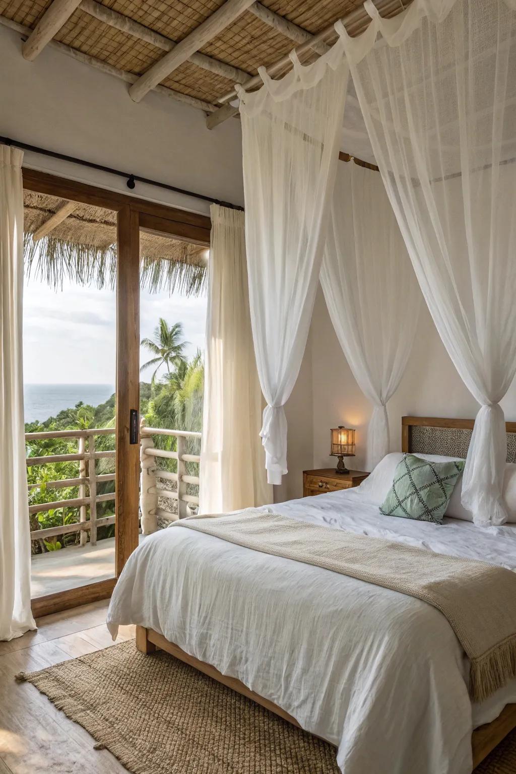 Light and airy fabrics create a breezy and relaxed tropical ambiance.