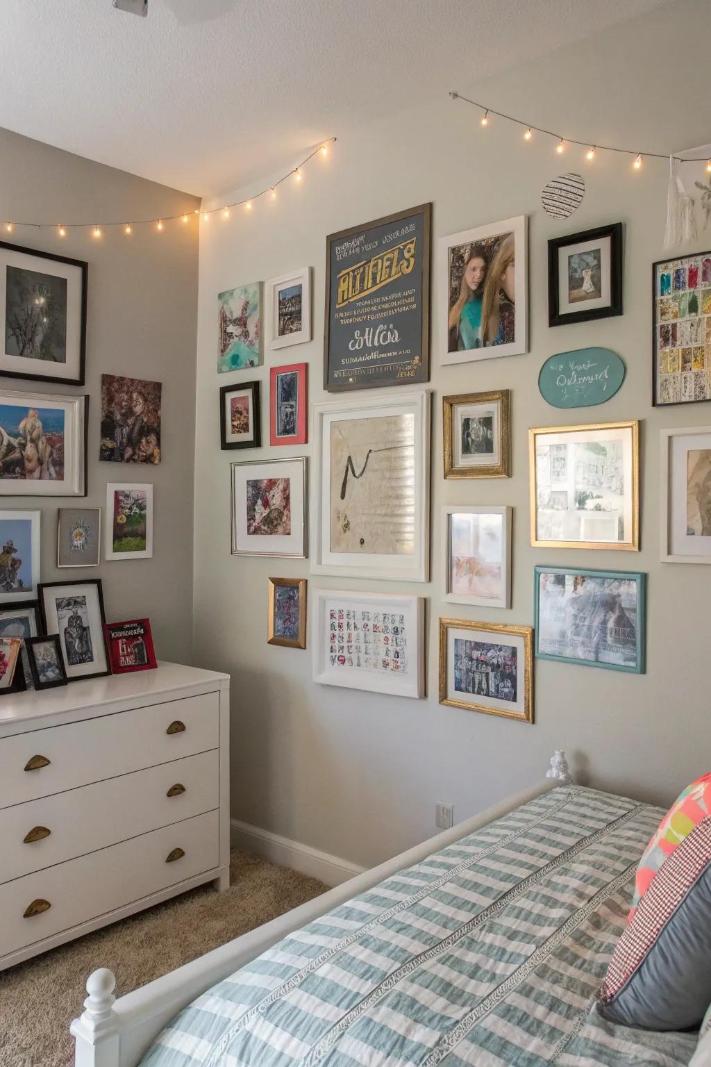 A gallery wall is a personal canvas, perfect for showcasing a tween's evolving style.